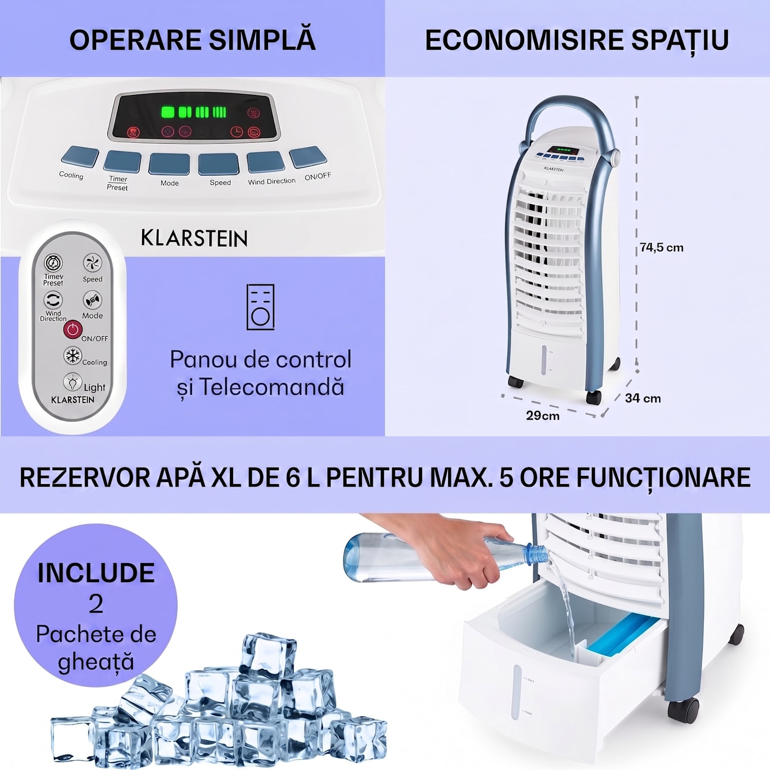 Maxfresh, răcitor de aer, ventilator, 3 in 1, 6 l, 65 W, telecomandă, 2 x pastile de răcire 444 m³/h | Nu | Alb / Albastru