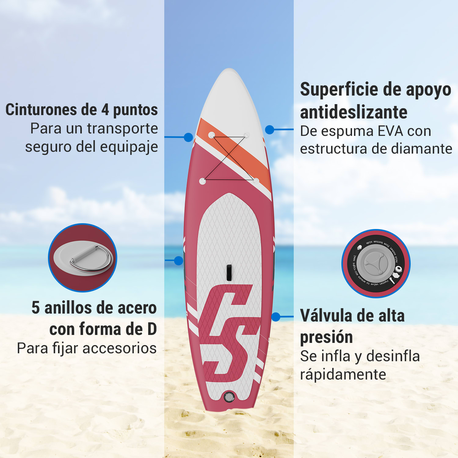 Lanikai Cruiser 9.8 Tabla de SUP inflable Juego de tabla SUP 305x77x10 rojizo