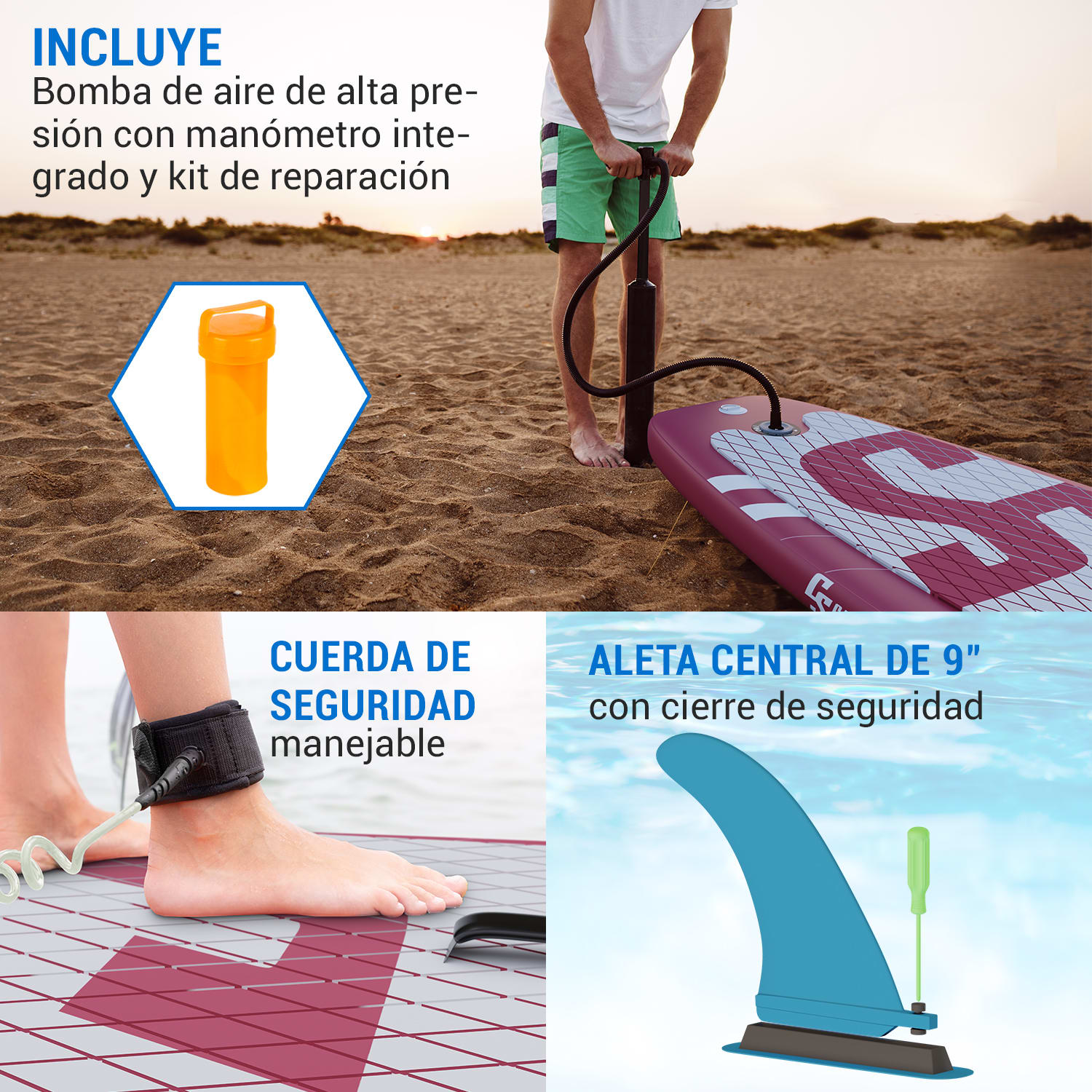 Lanikai Cruiser 9.8 Tabla de SUP inflable Juego de tabla SUP 305x77x10 rojizo