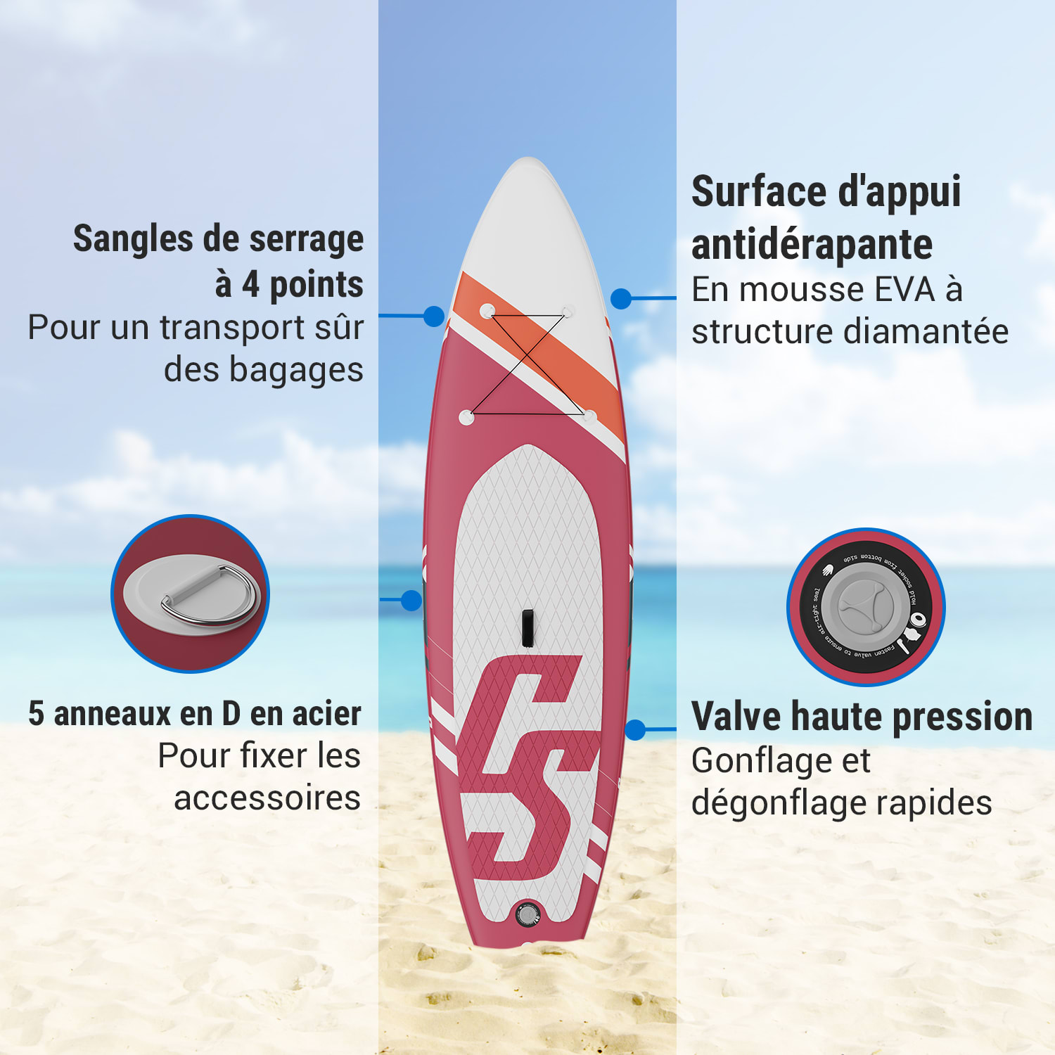 Ensemble de planche à pagaie SUP Board gonflable Lanikai Cruiser 9.8 305x77x10 feuille morte