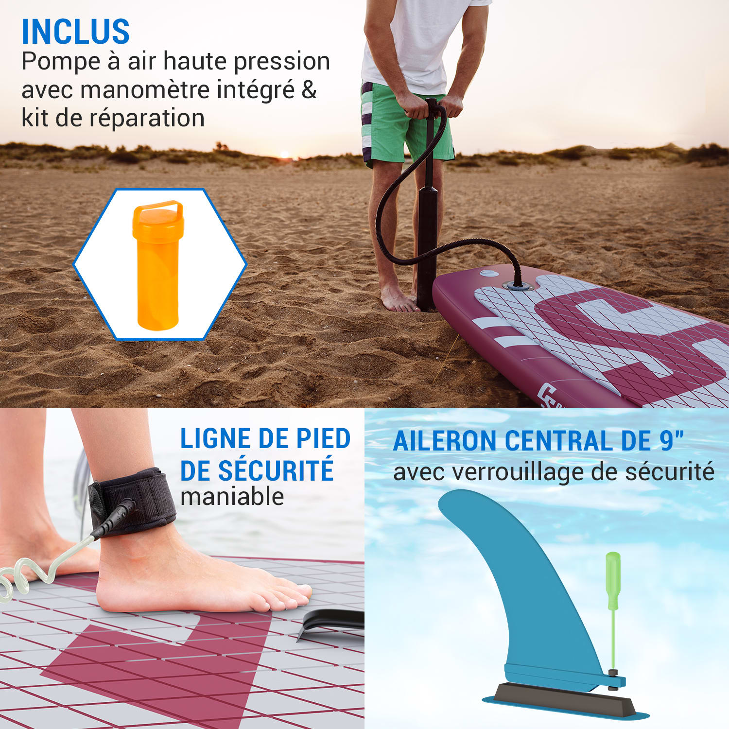 Ensemble de planche à pagaie SUP Board gonflable Lanikai Cruiser 9.8 305x77x10 feuille morte