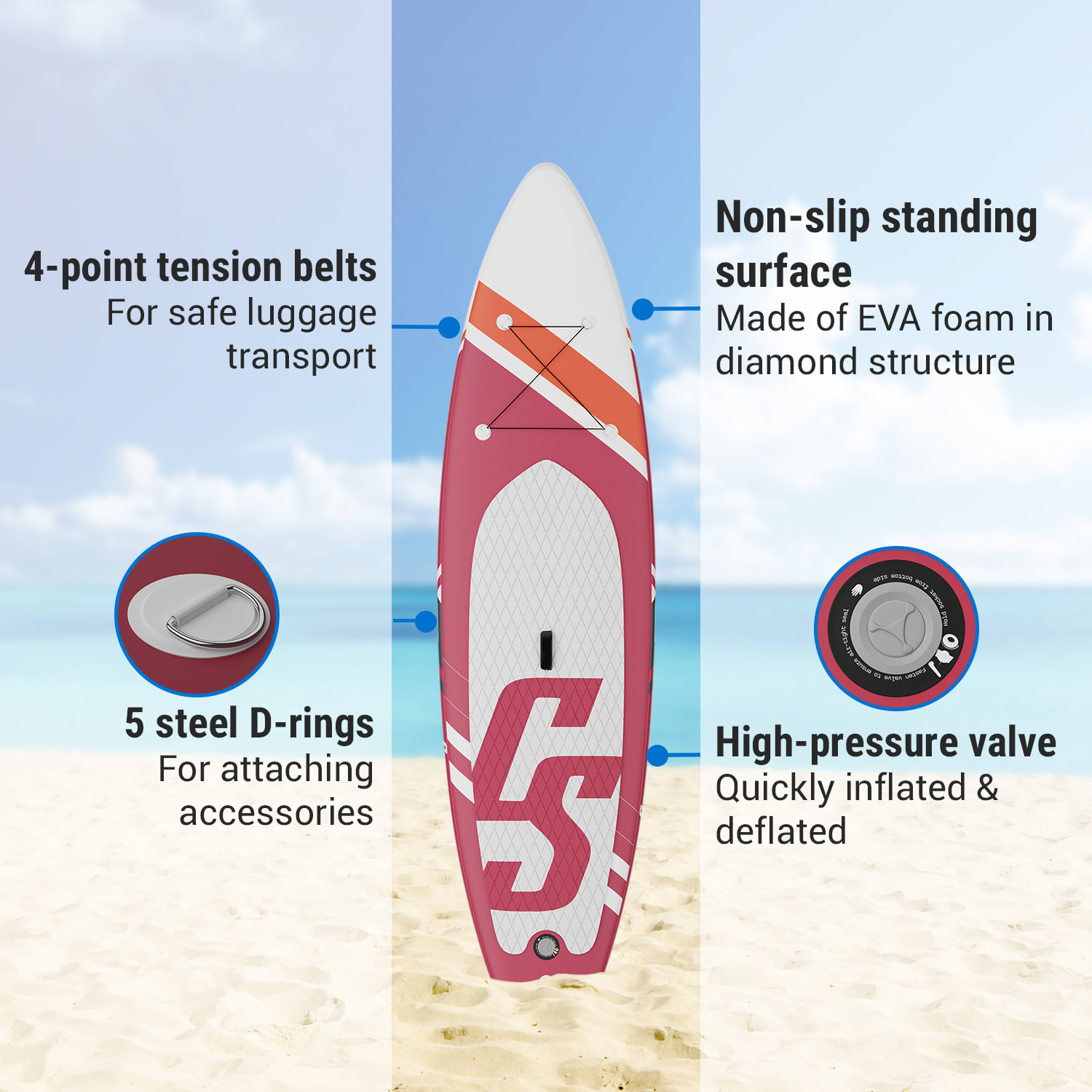 Lanikai Cruiser 9.8, felfújható paddle board, készlet SUP deszkával, 305 x 77 x 10 sárgásbarna