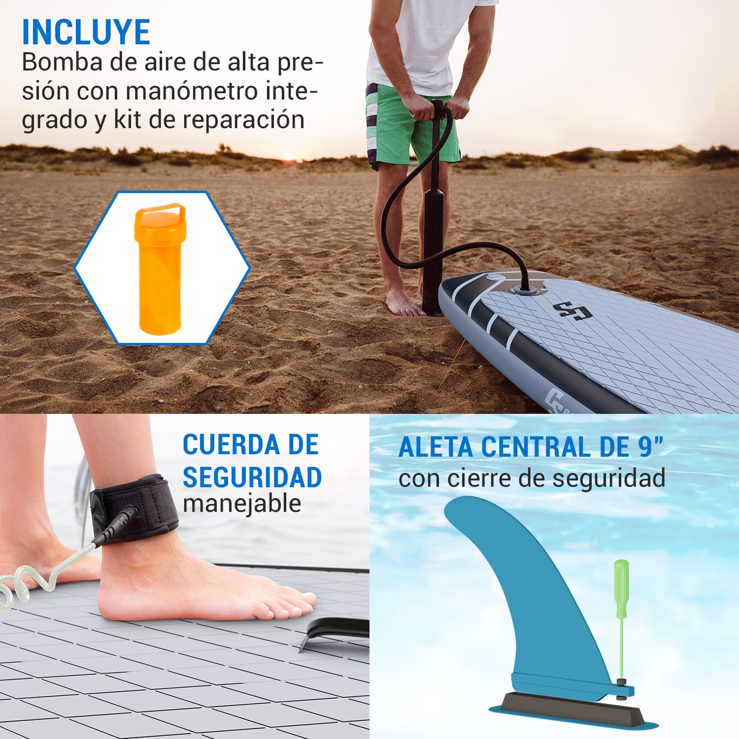 Lanikai Cruiser 9.8 Tabla de SUP inflable Juego de tabla SUP 305x77x10 Azul / negro