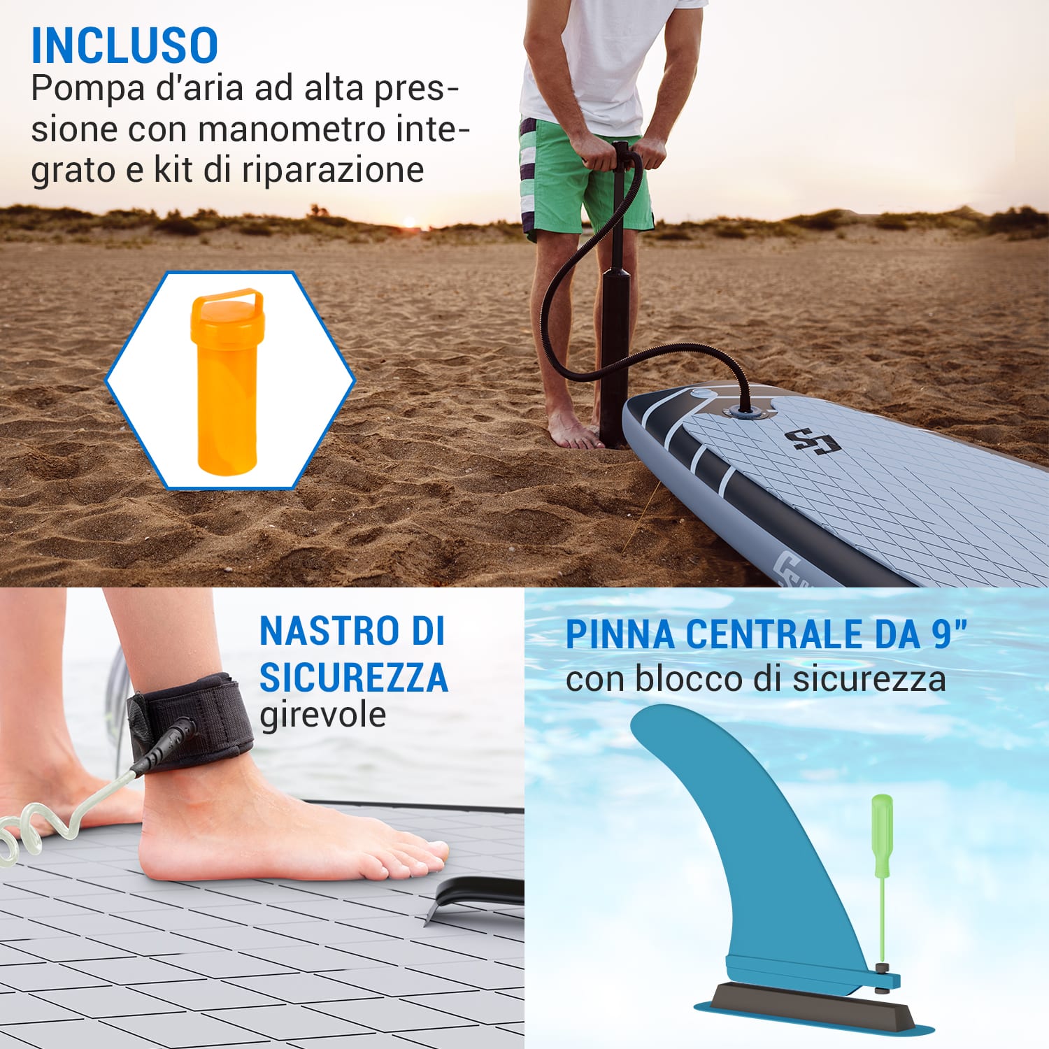 Lanikai Cruiser 9.8 - Set tavola SUP gonfiabile, 305x77x10 Nero / Blu