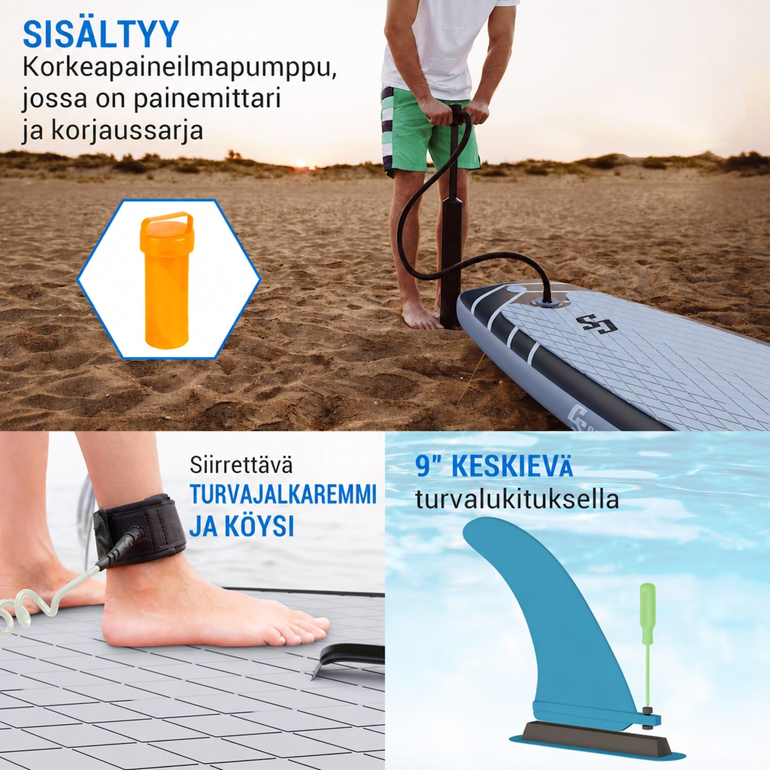 Lanikai Cruiser 9.8 puhallettava SUP-lautasetti 305 x 77 x 10 Musta / sininen