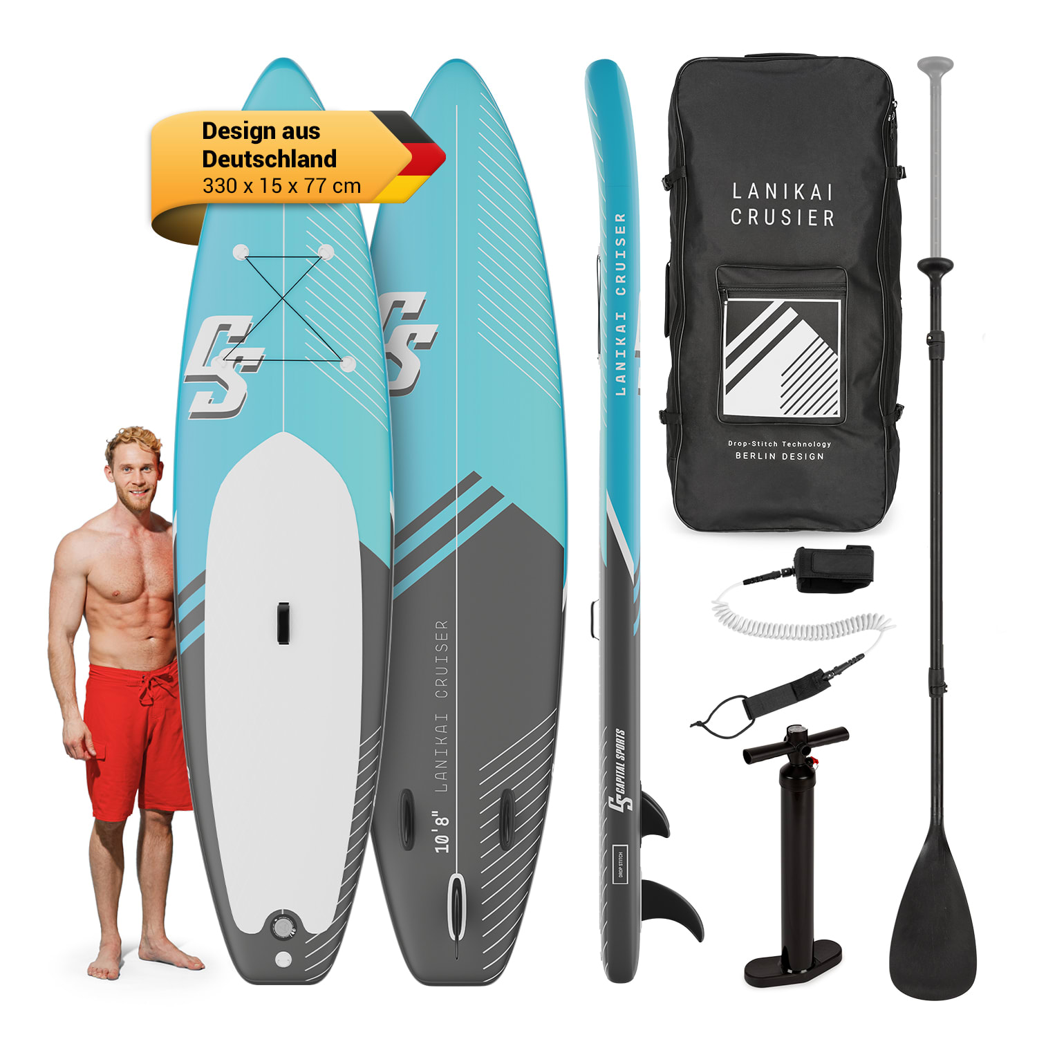 Kit Planche à pagaie SUP Board gonflable Lanikai Cruiser 10.8 330x77x15 Noir / bleu