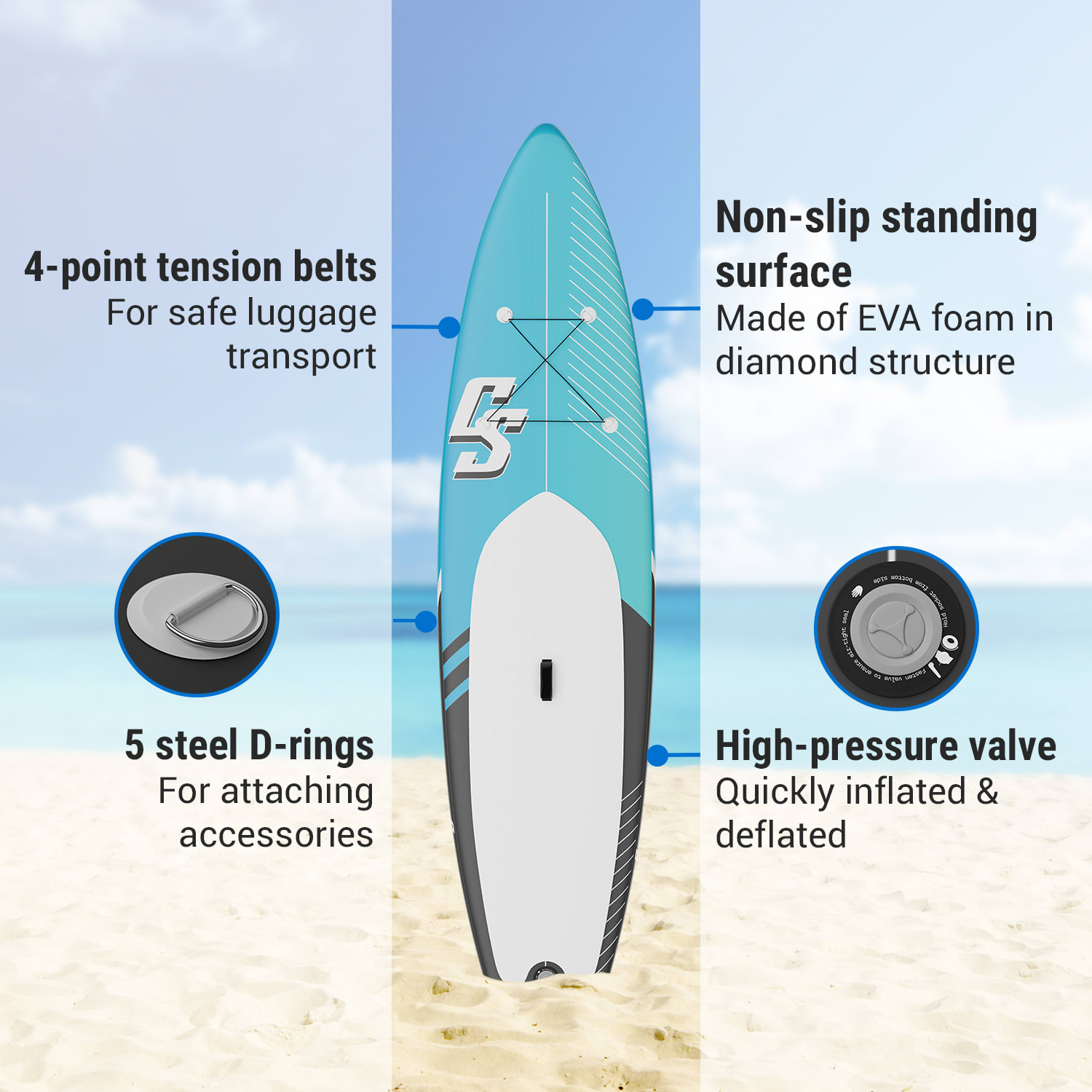 Lanikai Cruiser 10.8, felfújható paddle board, készlet SUP deszkával, 330 x 77 x 15 Fekete / kék