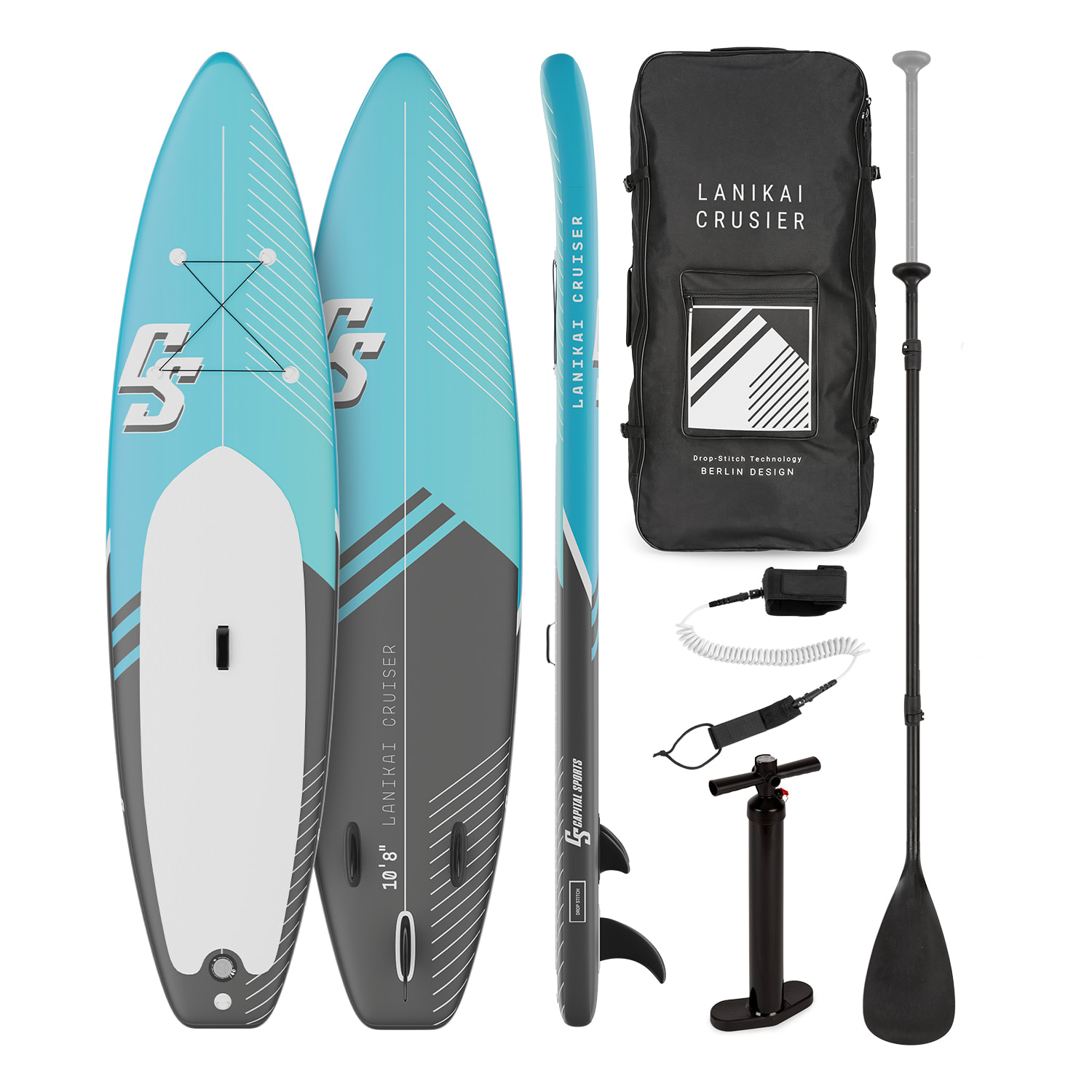 Lanikai Cruiser 10.8, paddleboard gonflabil, set cu placă SUP, 330 × 77 × 15 Negru / albastru
