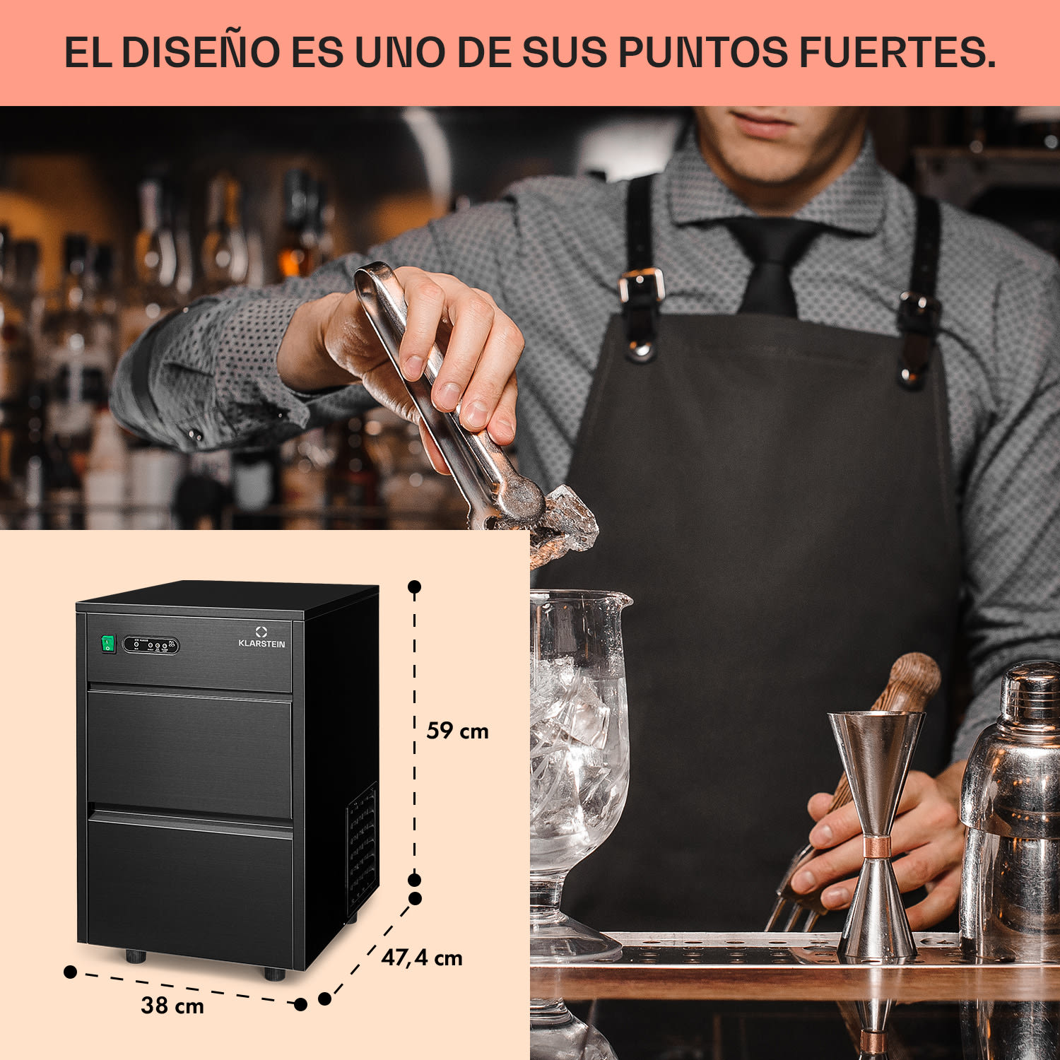 Fabricador de cubitos de hielo Powericer XL 20  kg/día 145 W 