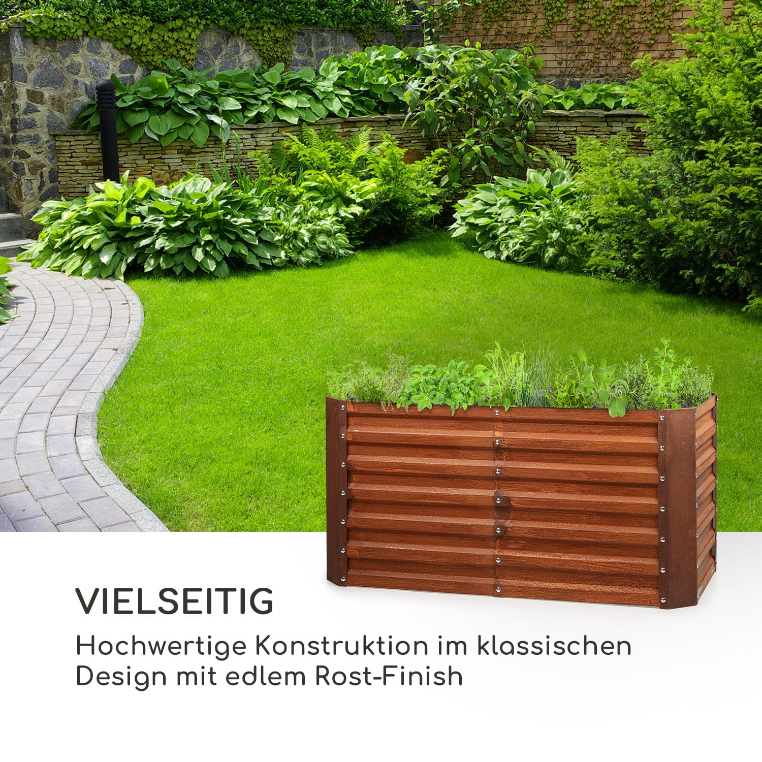 Rust Grow Hochbeet Gartenbeet verzinktes Stahlblech Rost-Finish 120 x 60 x 60 cm | Rost