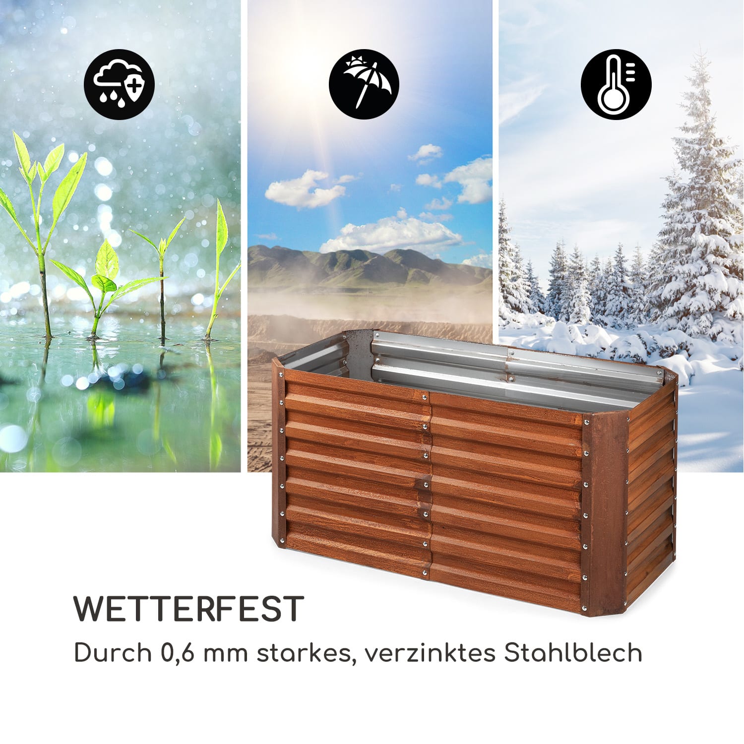 Rust Grow Hochbeet Gartenbeet verzinktes Stahlblech Rost-Finish 120 x 60 x 60 cm | Rost