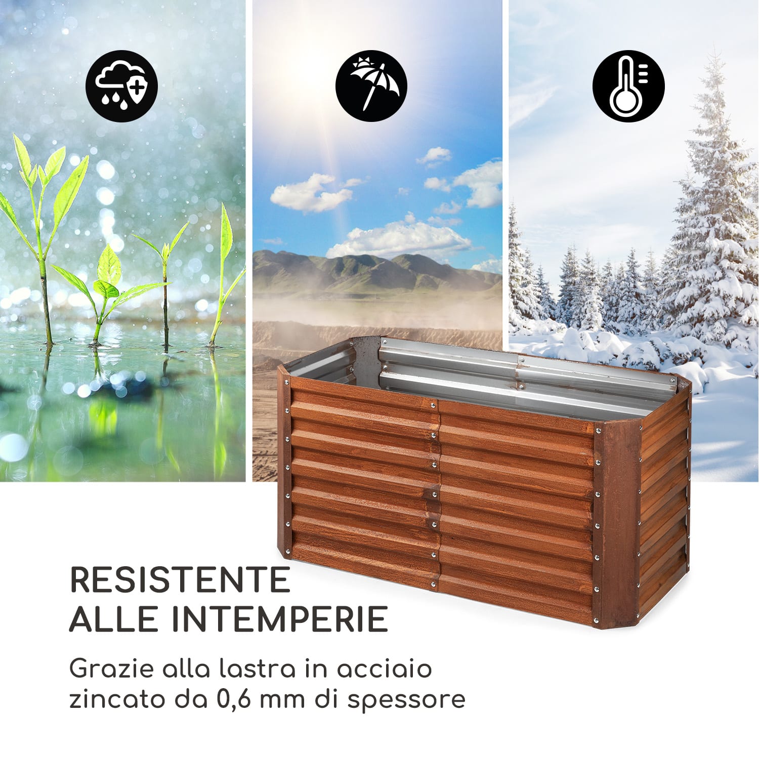 Rust Grow, aiuola rialzata, aiuola da giardino, lamiera d'acciaio zincata, finitura effetto ruggine 