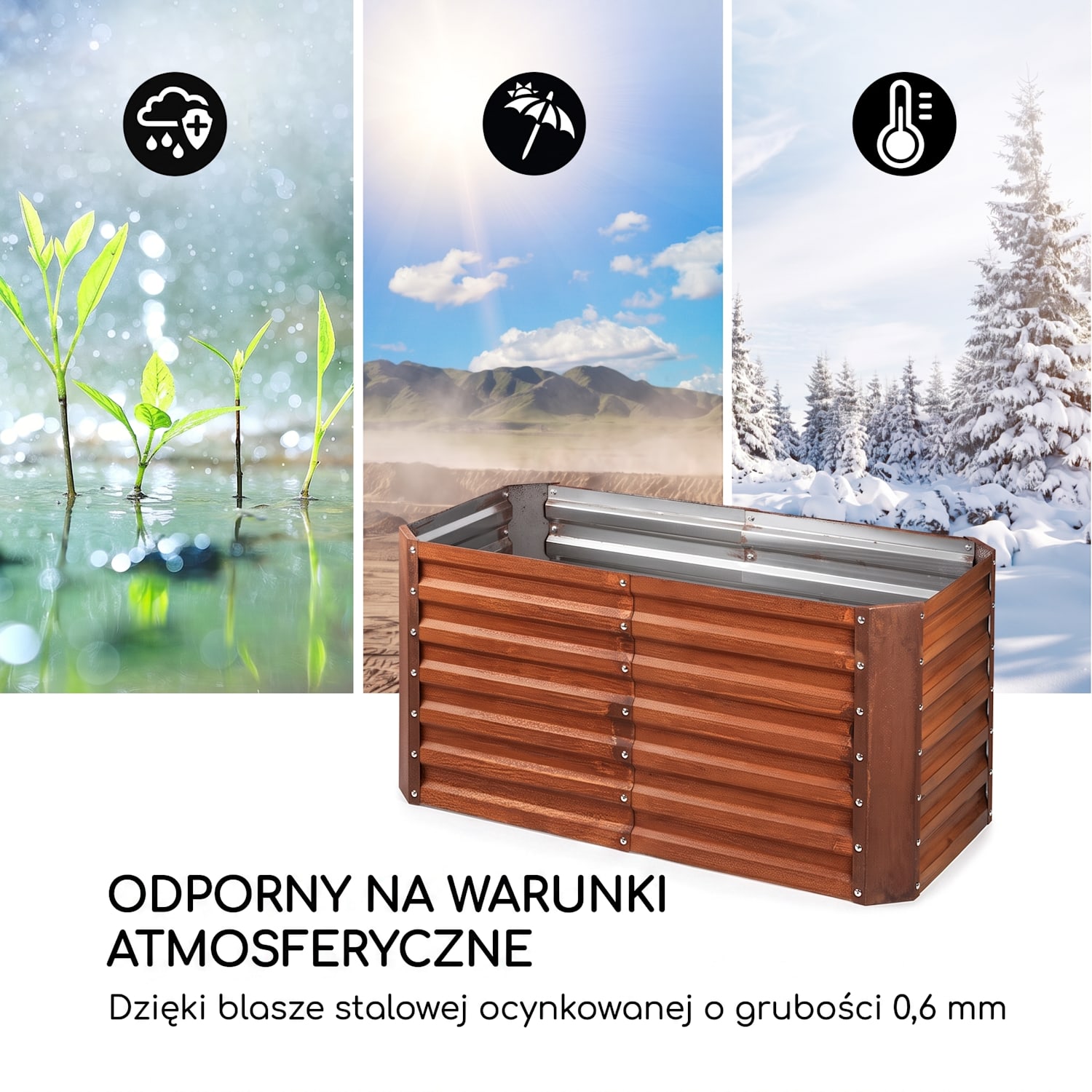 Rust Grow, podwyższona grządka, ocynkowana blacha stalowa, efekt rdzy 120 x 60 x 60 cm | Rdza