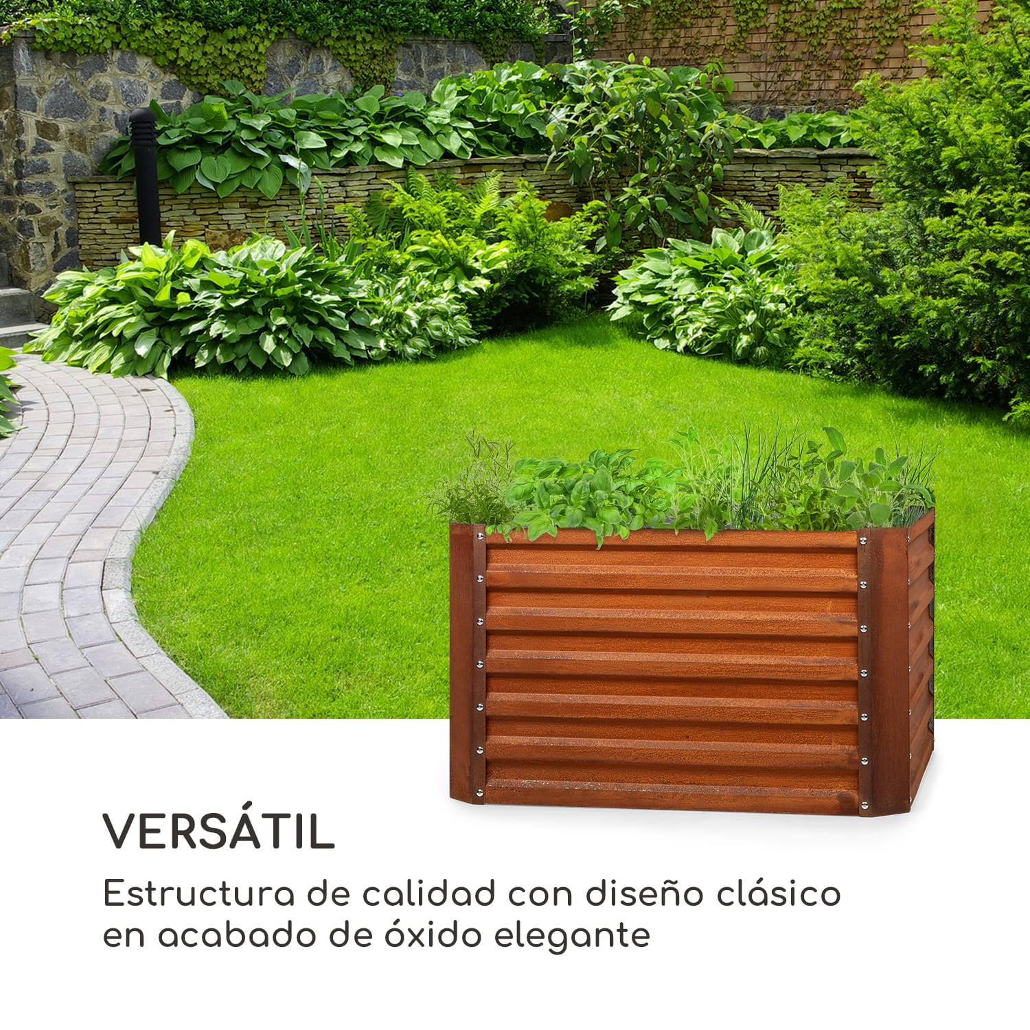 Mesa de cultivo Rust Grow Chapa de acero galvanizada Acabado de óxido 100 x 100 x 60 cm