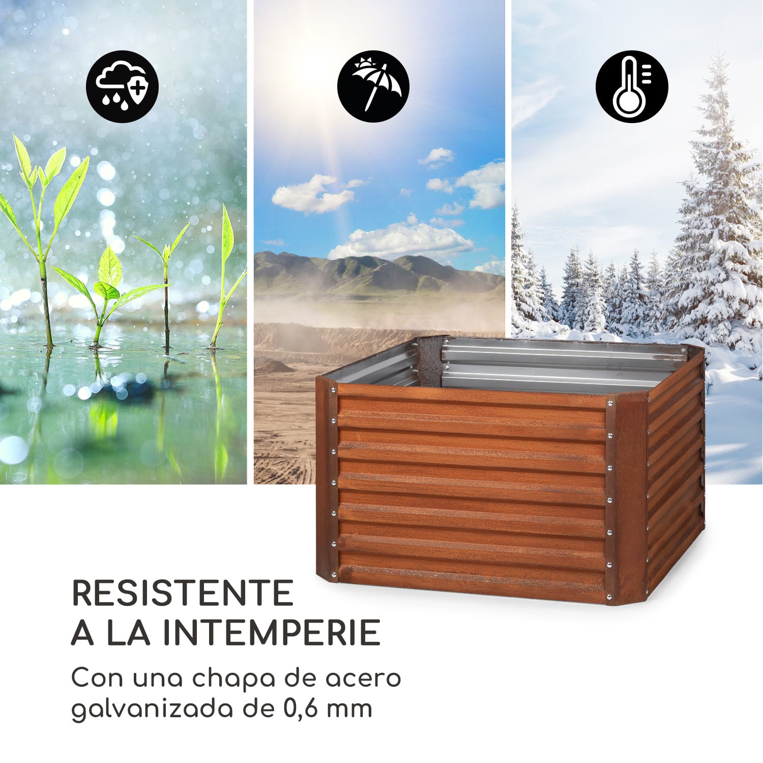 Mesa de cultivo Rust Grow Chapa de acero galvanizada Acabado de óxido 100 x 100 x 60 cm