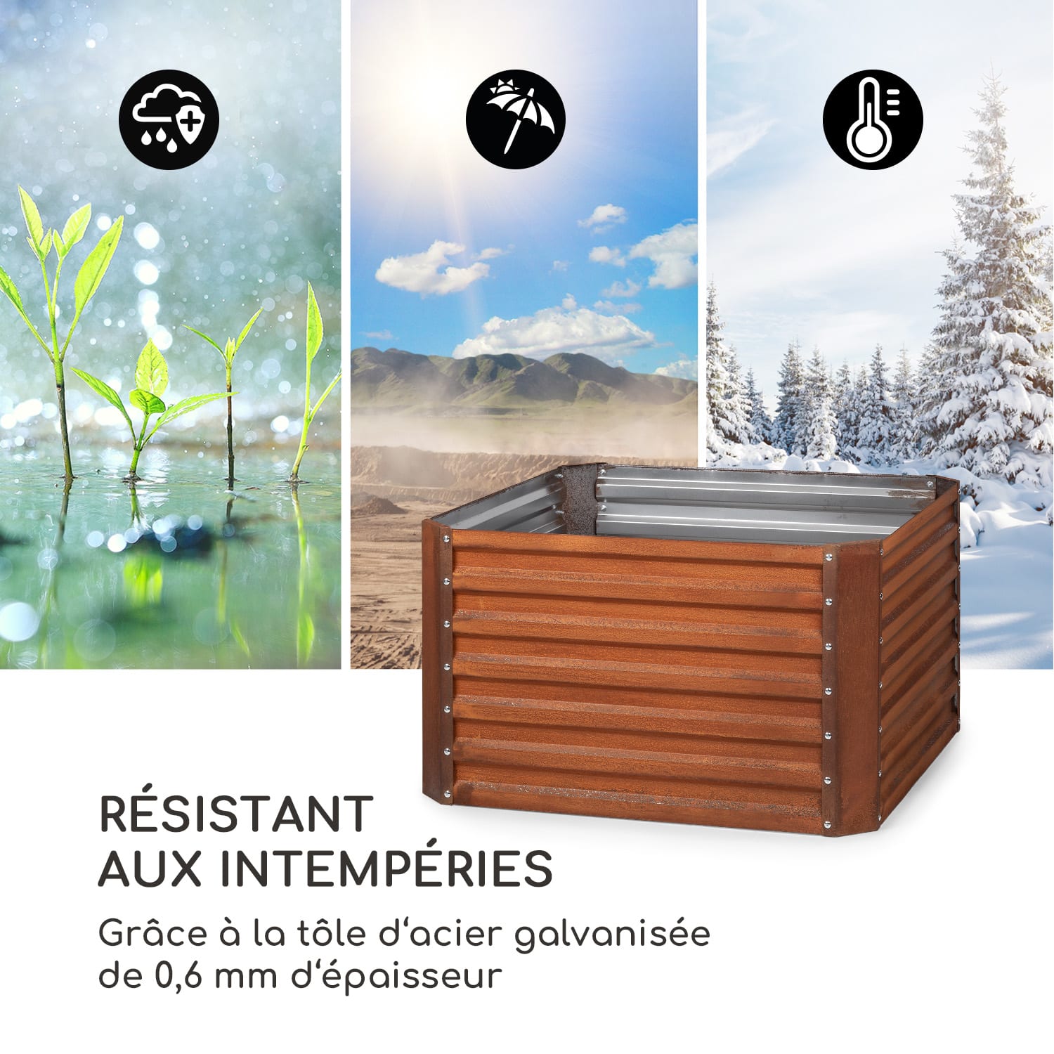 Rust Grow hoge kweekbak moestuin gegalvaniseerd plaatstaal roestkleurige finish 100 x 100 x 60 cm