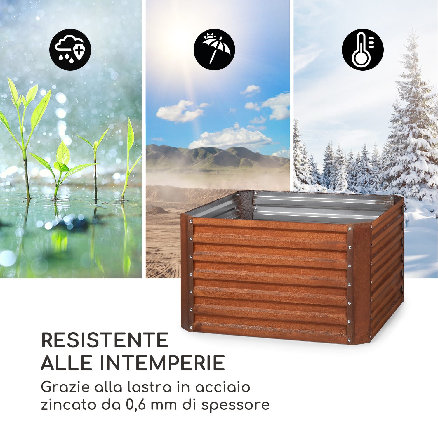 Rust Grow, aiuola rialzata, lamiera d'acciaio zincata, effetto ruggine 100 x 100 x 60 cm