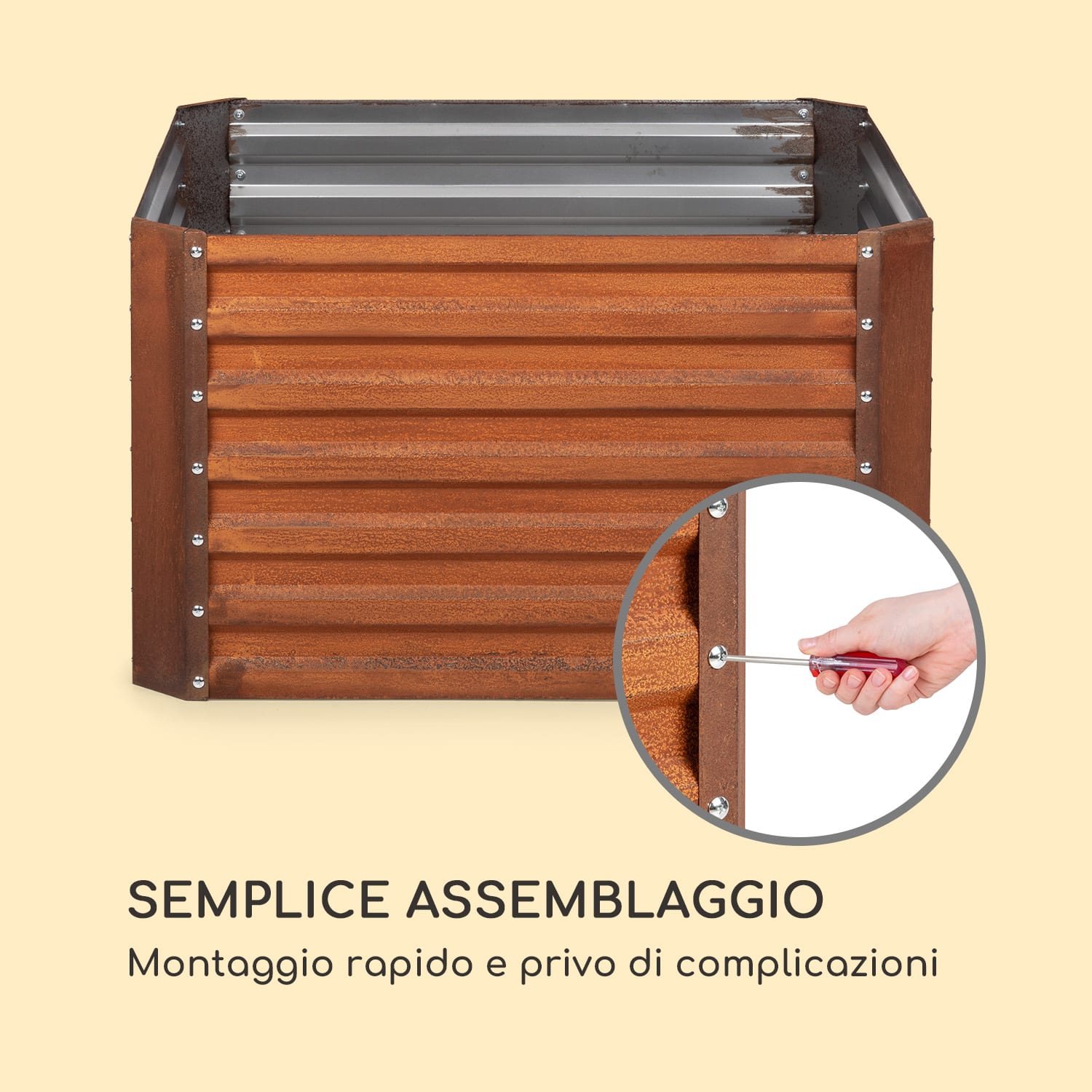 Rust Grow, aiuola rialzata, lamiera d'acciaio zincata, effetto ruggine 100 x 100 x 60 cm