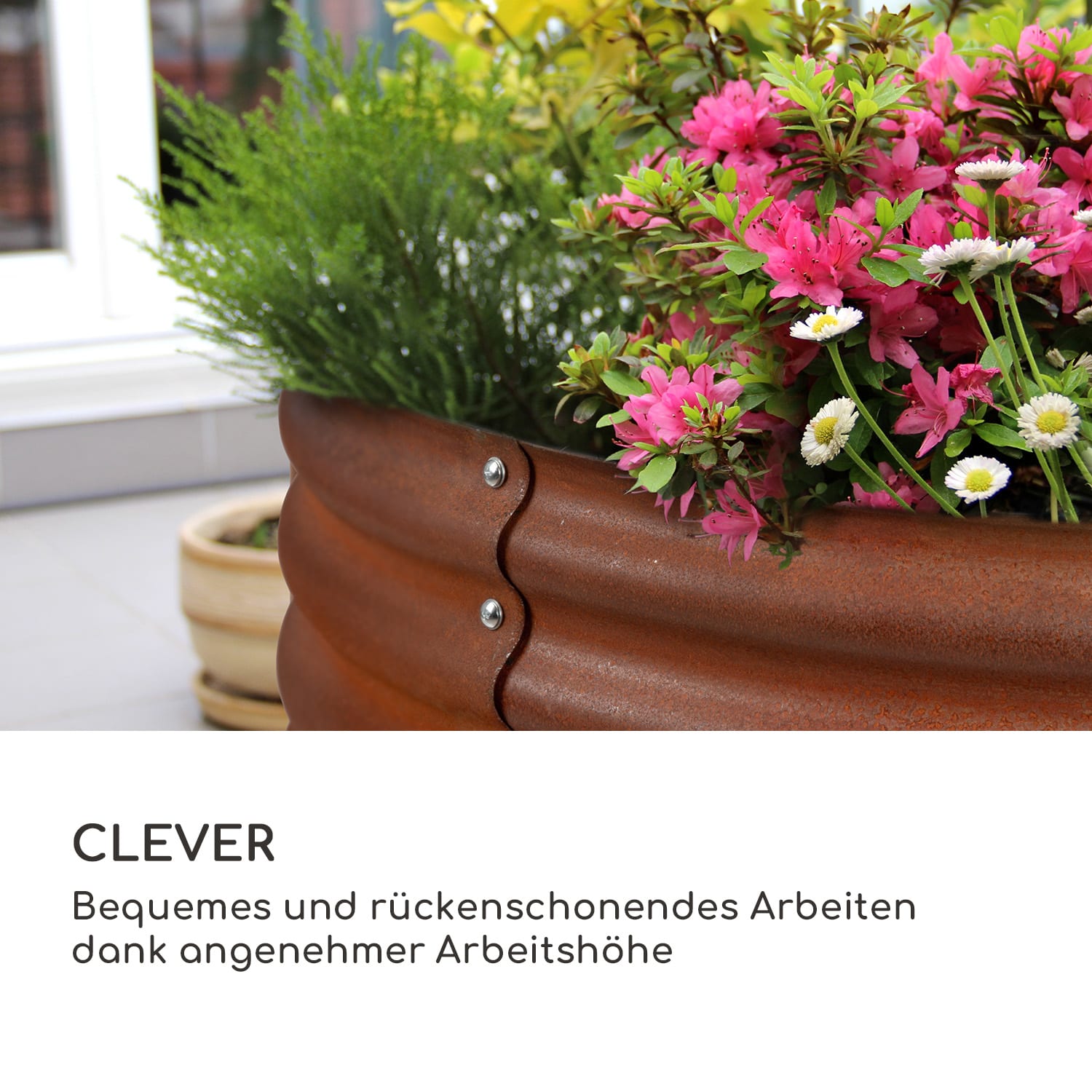 Rust Grow Hochbeet Gartenbeet verzinktes Stahlblech Rost-Finish 100 x 100 x 57 cm | Rost