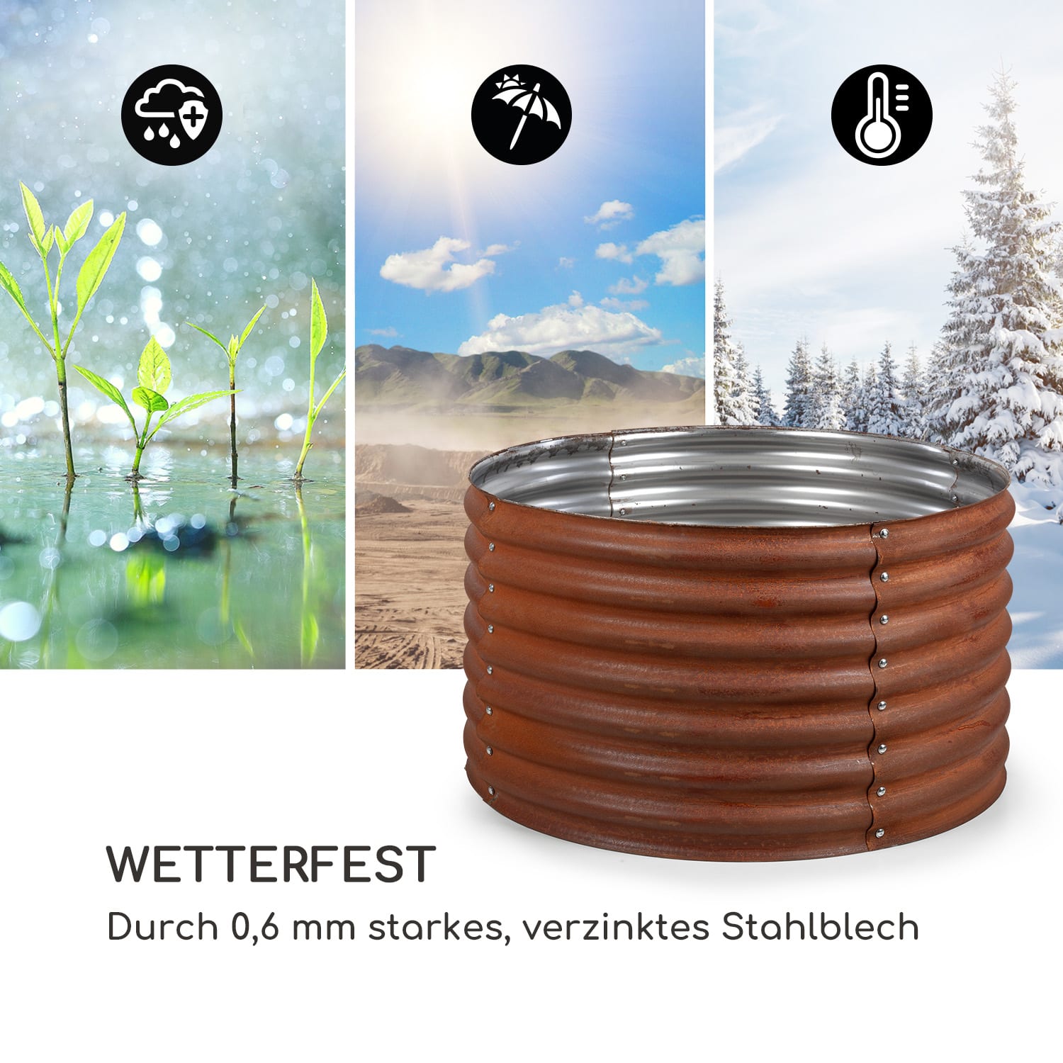 Rust Grow Hochbeet Gartenbeet verzinktes Stahlblech Rost-Finish 100 x 100 x 57 cm | Rost