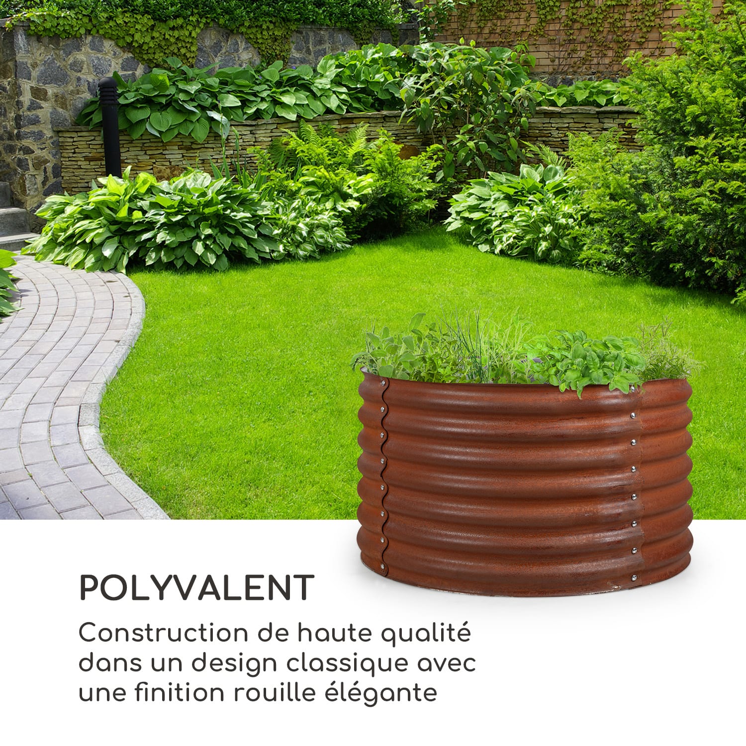 Rust Grow potager surélevé de jardin finition rouille en tôle d'acier galvanisée 100 x 100 x 57 cm | Rouille