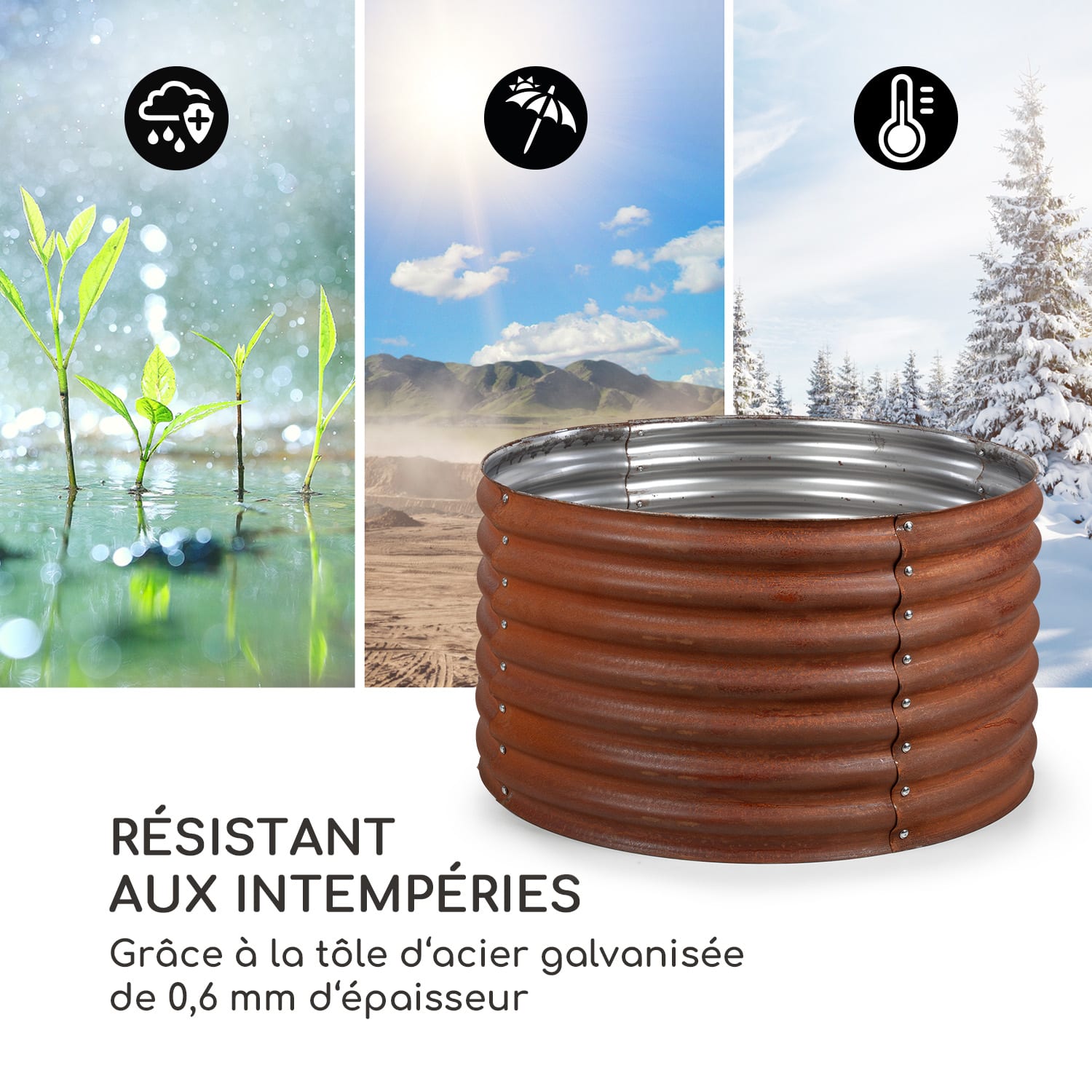 Rust Grow potager surélevé de jardin finition rouille en tôle d'acier galvanisée 100 x 100 x 57 cm | Rouille