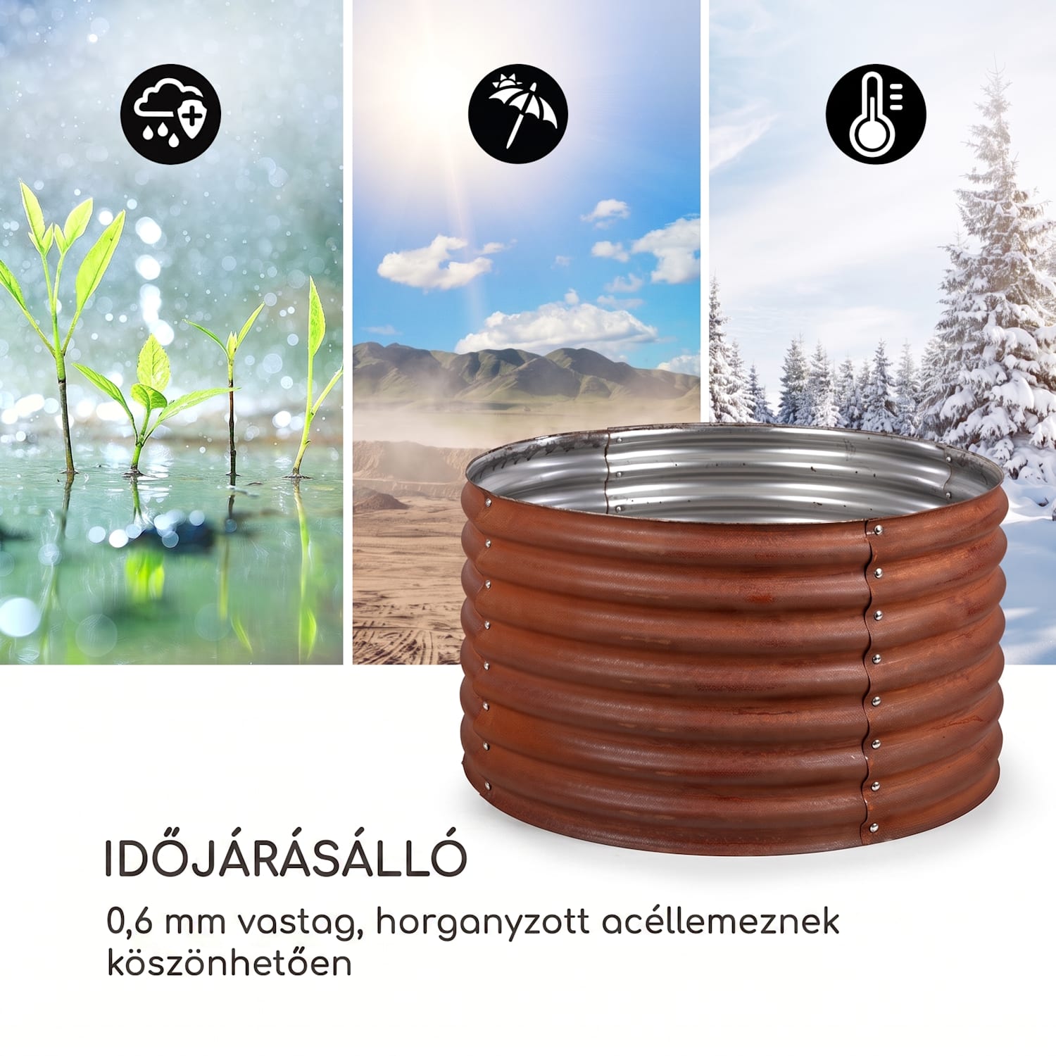 Rust Grow, magaságyás, kerti ágyás, horganyzott acéllemez, rozsdás kivitel 