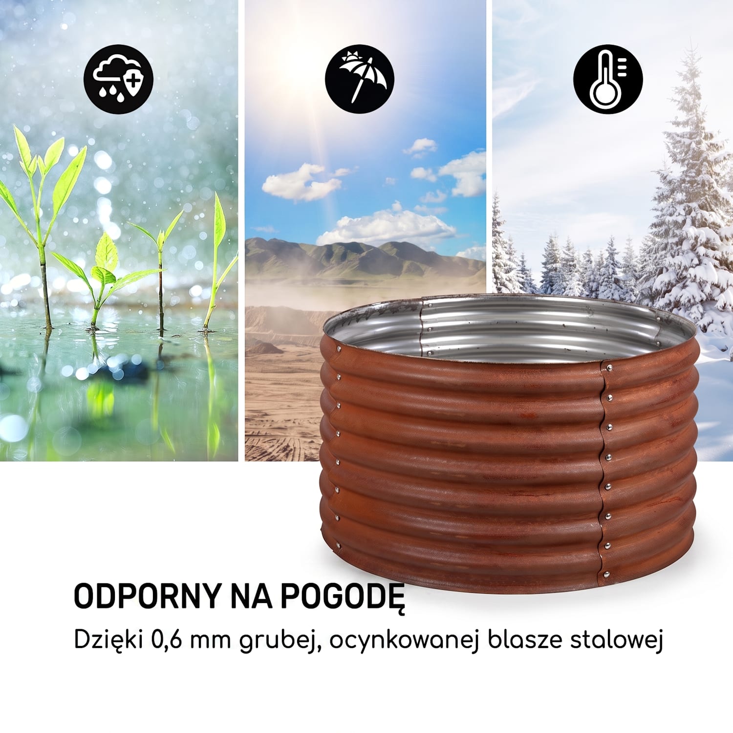 Rust Grow, podwyższona grządka, ocynkowana blacha stalowa, efekt rdzy 100 x 100 x 57 cm | Rdza