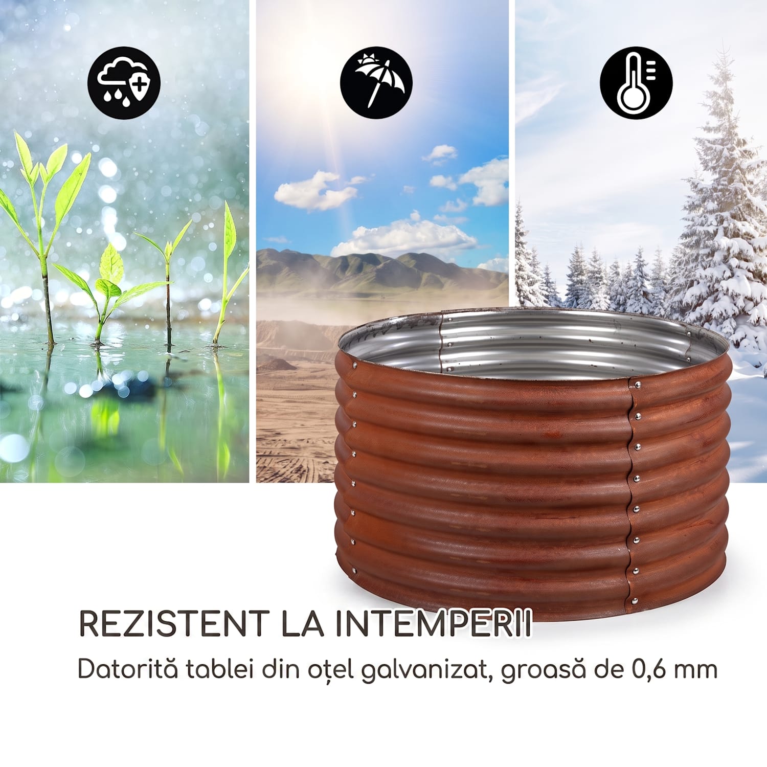 Rust Grow, pat pentru plante ridicat, pat pentru plante de grădină, tablă de oțel zincat, finisaj ruginit 