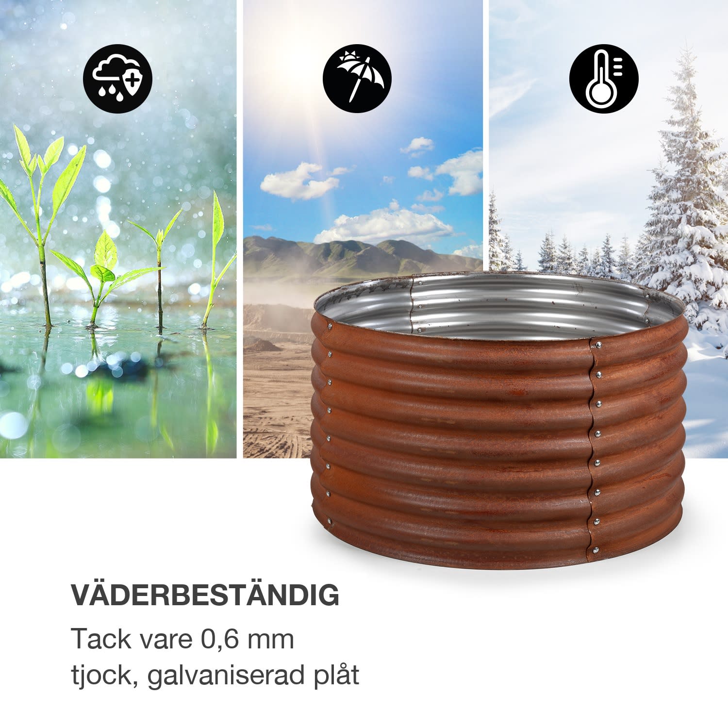 Rust Grow Pallkrage trädgårdsbädd förzinkad stålplåt rost-finish 100 x 100 x 57 cm | Rost