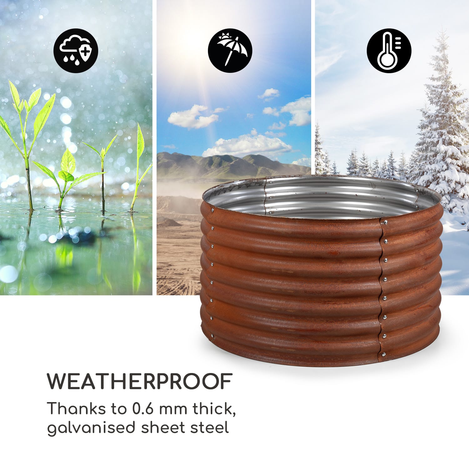 Rust Grow Macetero elevado de chapa de acero galvanizado con acabado oxidado 100 x 100 x 57 cm | Óxido