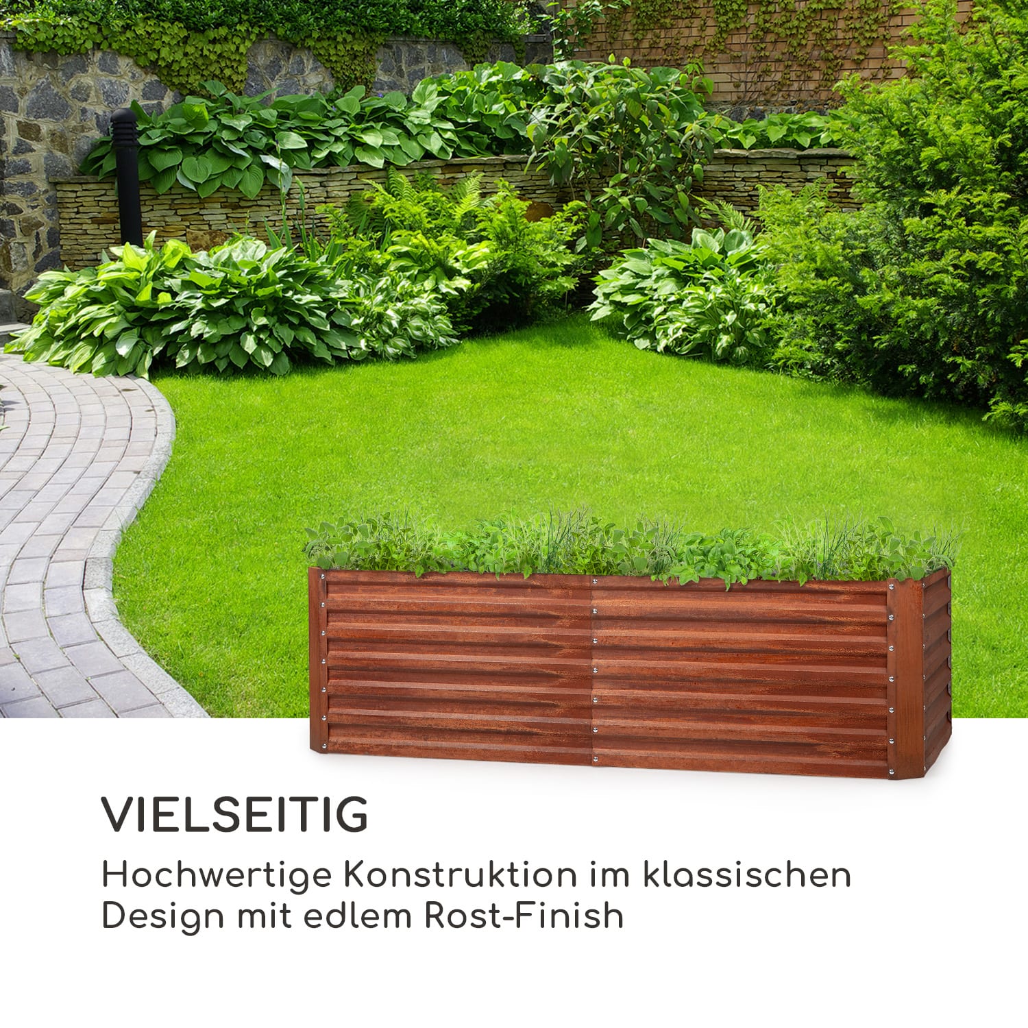 Rust Grow Hochbeet Gartenbeet verzinktes Stahlblech Rost-Finish 200 x 100 x 60 cm | Rost