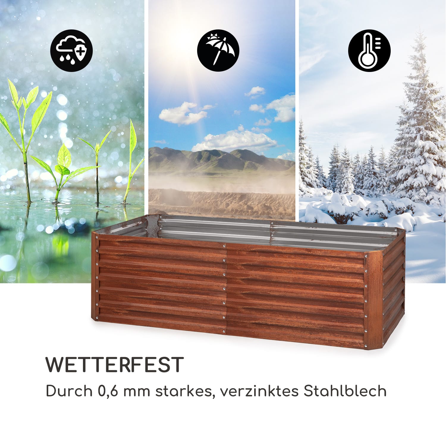 Rust Grow Hochbeet Gartenbeet verzinktes Stahlblech Rost-Finish 200 x 100 x 60 cm | Rost