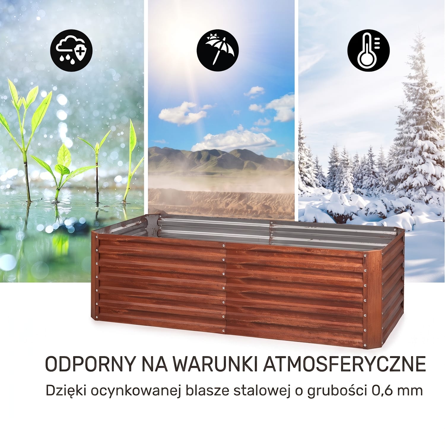 Rust Grow, podwyższona grządka, ocynkowana blacha stalowa, efekt rdzy 200 x 100 x 60 cm | Rdza