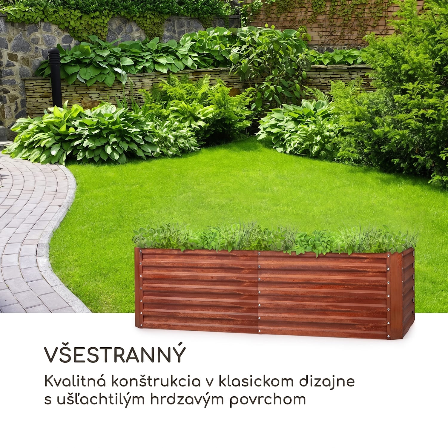 Rust Grow, vyvýšený záhon, záhradný záhon, pozinkovaný oceľový plech, hrdzavá úprava 200 x 100 x 60 cm | Hrdza