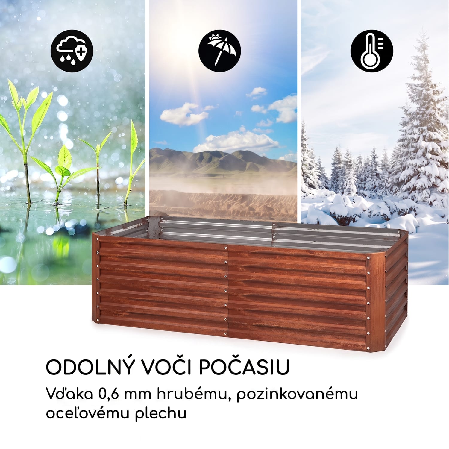 Rust Grow, vyvýšený záhon, záhradný záhon, pozinkovaný oceľový plech, hrdzavá úprava 200 x 100 x 60 cm | Hrdza
