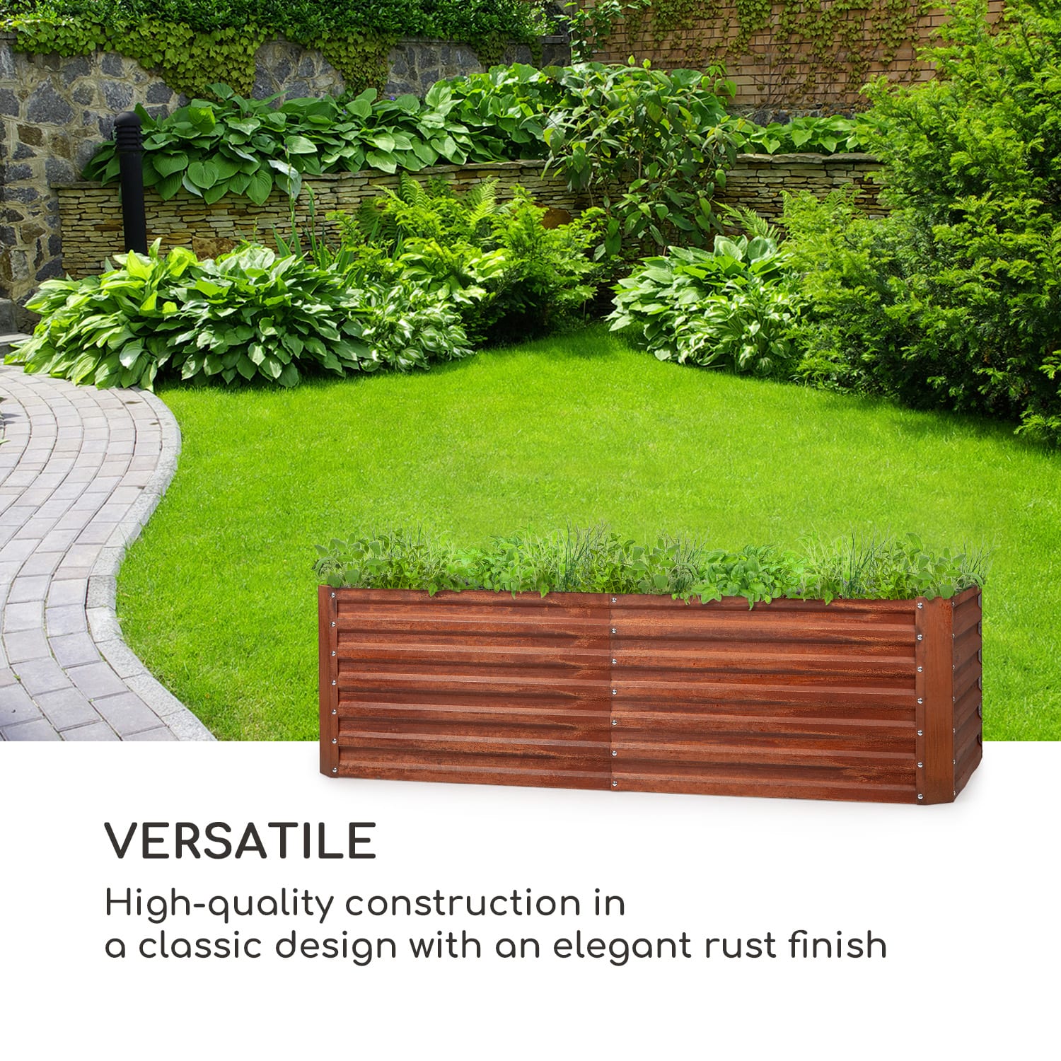 Rust Grow, dvignjena cvetlična gredica, vrtna cvetlična gredica, pocinkana pločevina, zarjavel videz 200 x 100 x 60 cm | Rjasta