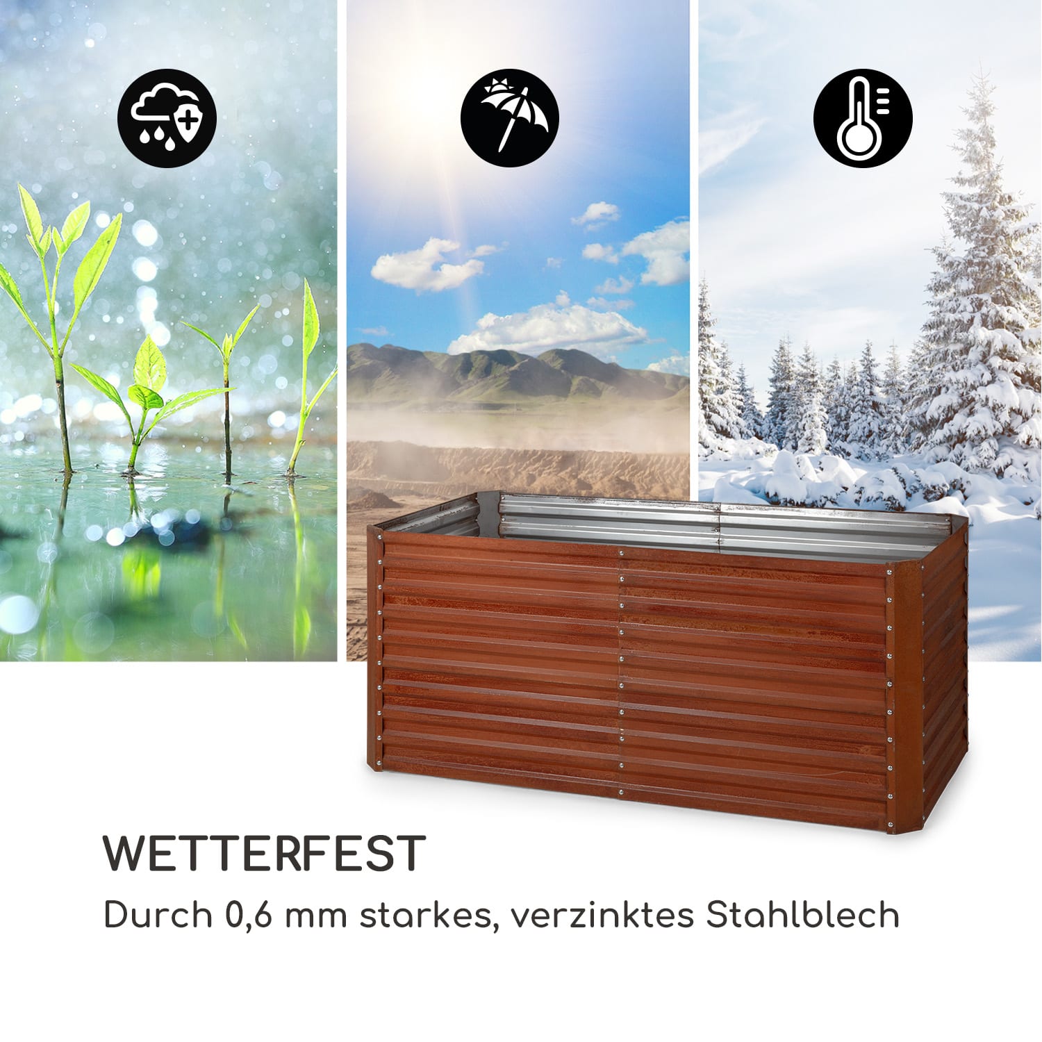 Rust Grow Hochbeet Gartenbeet verzinktes Stahlblech Rost-Finish 200 x 100 x 90 cm | Rost