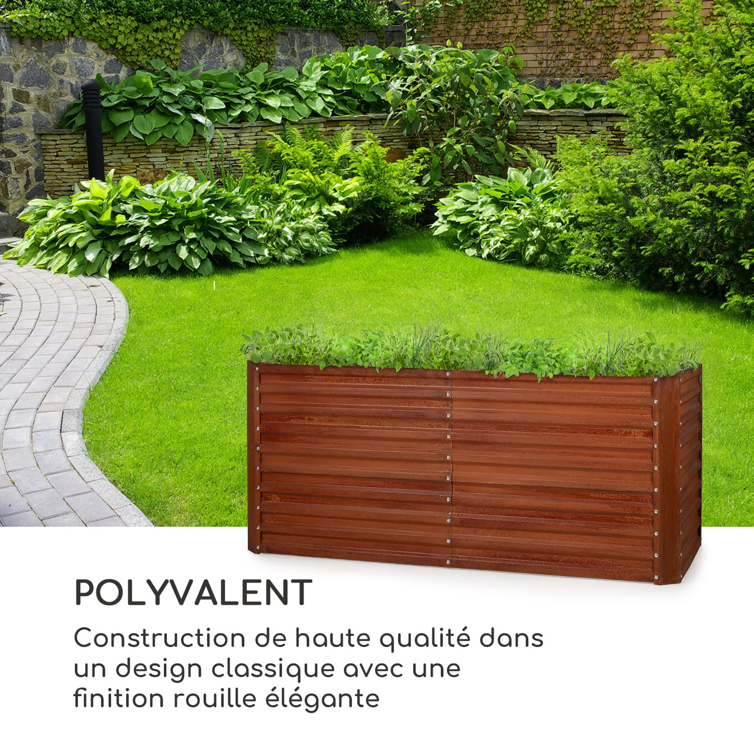 Rust Grow potager surélevé de jardin finition rouille en tôle d'acier galvanisée 200 x 100 x 90 cm | Rouille