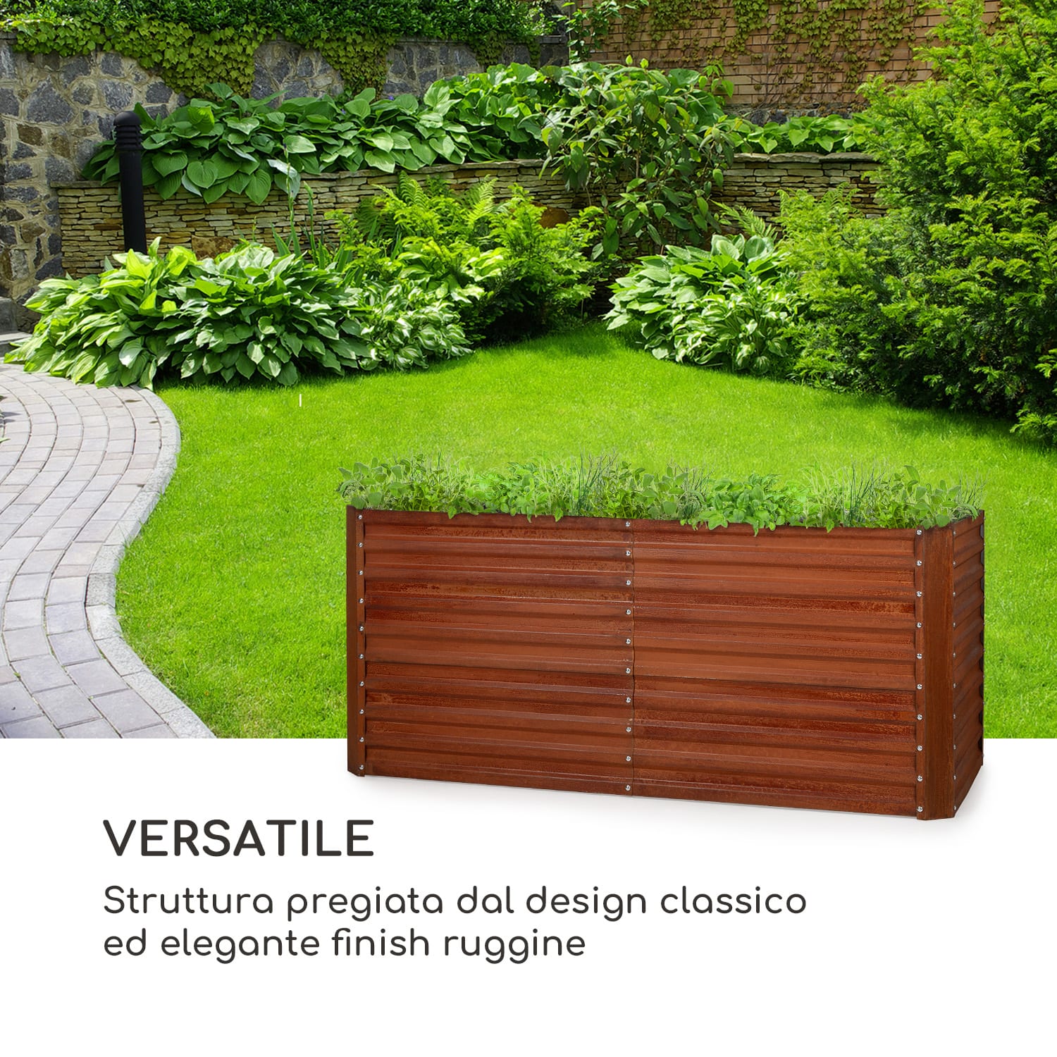 Rust Grow, aiuola rialzata, lamiera d'acciaio zincata, effetto ruggine 200 x 100 x 90 cm | Ruggine