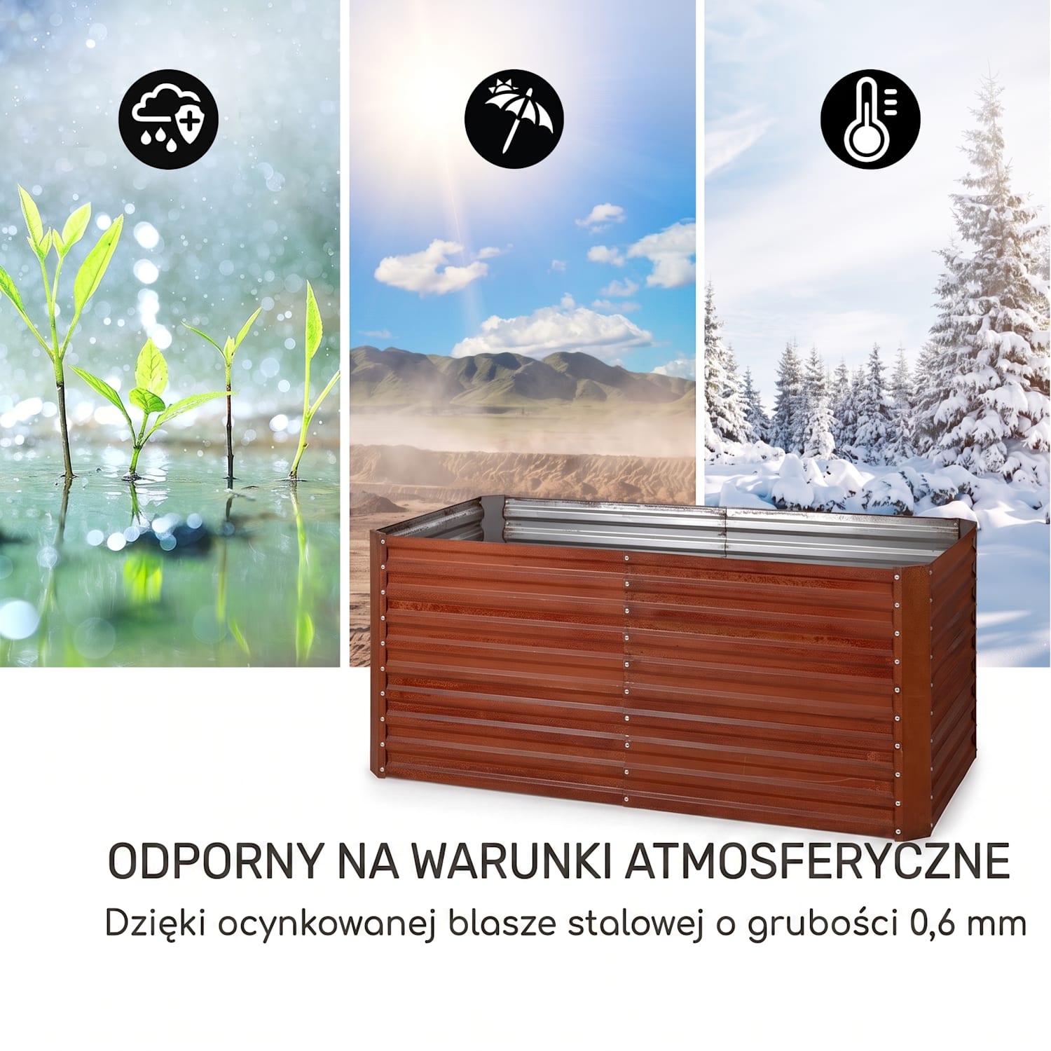 Rust Grow, podwyższona grządka, ocynkowana blacha stalowa, efekt rdzy 200 x 100 x 90 cm | Rdza