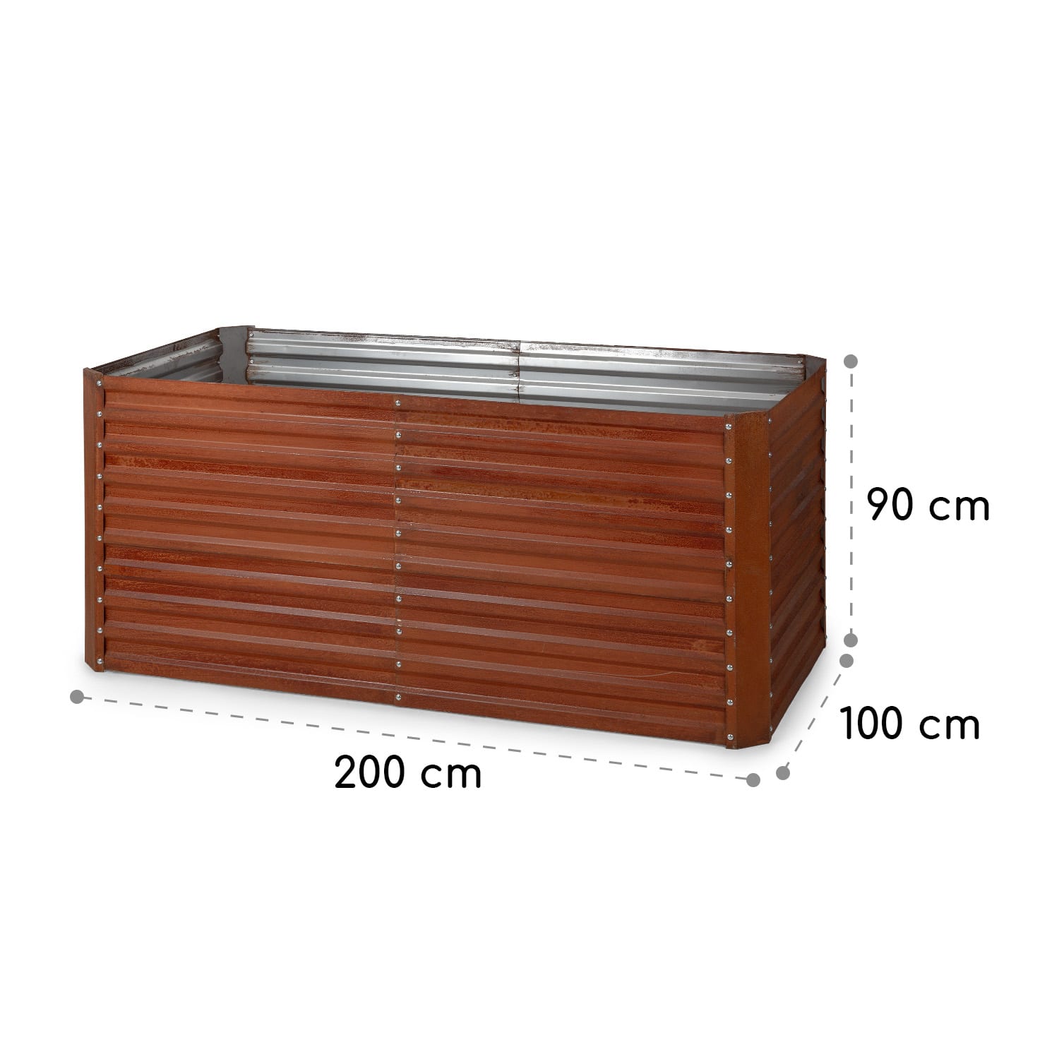 Rust Grow, aiuola rialzata, lamiera d'acciaio zincata, effetto ruggine 200 x 100 x 90 cm | Ruggine
