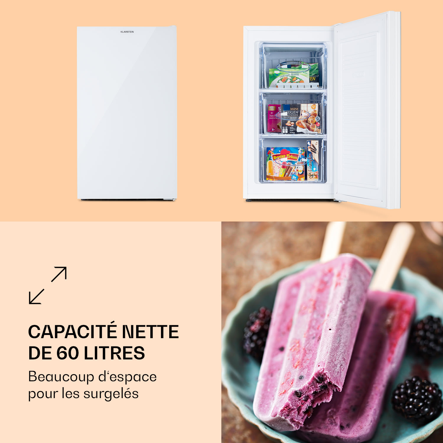 Congélateur Pluto 60L 4 étoiles 60 litres jusqu'à -18 °C 