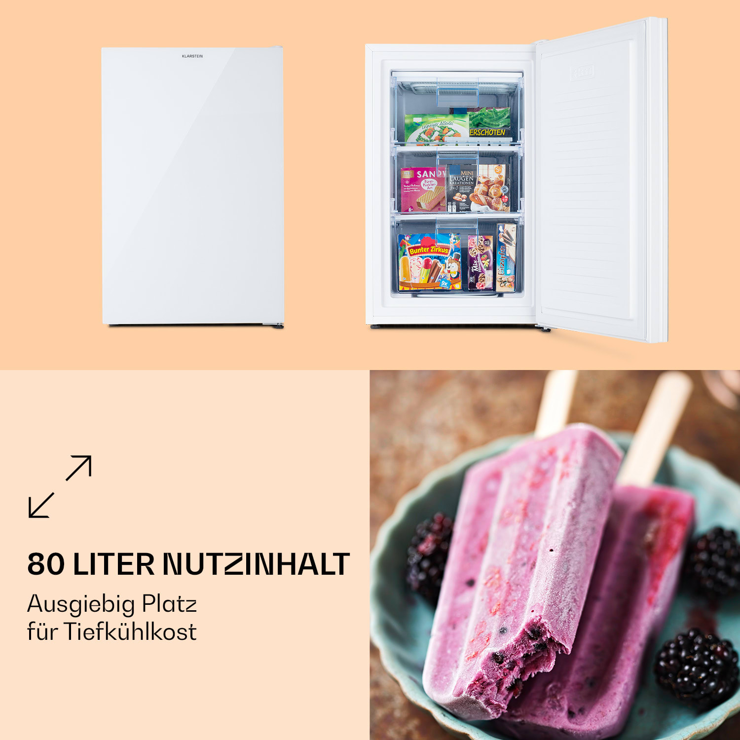 Pluto 80L Gefrierschrank 4-Sterne 80 Liter bis -18 °C Weiß