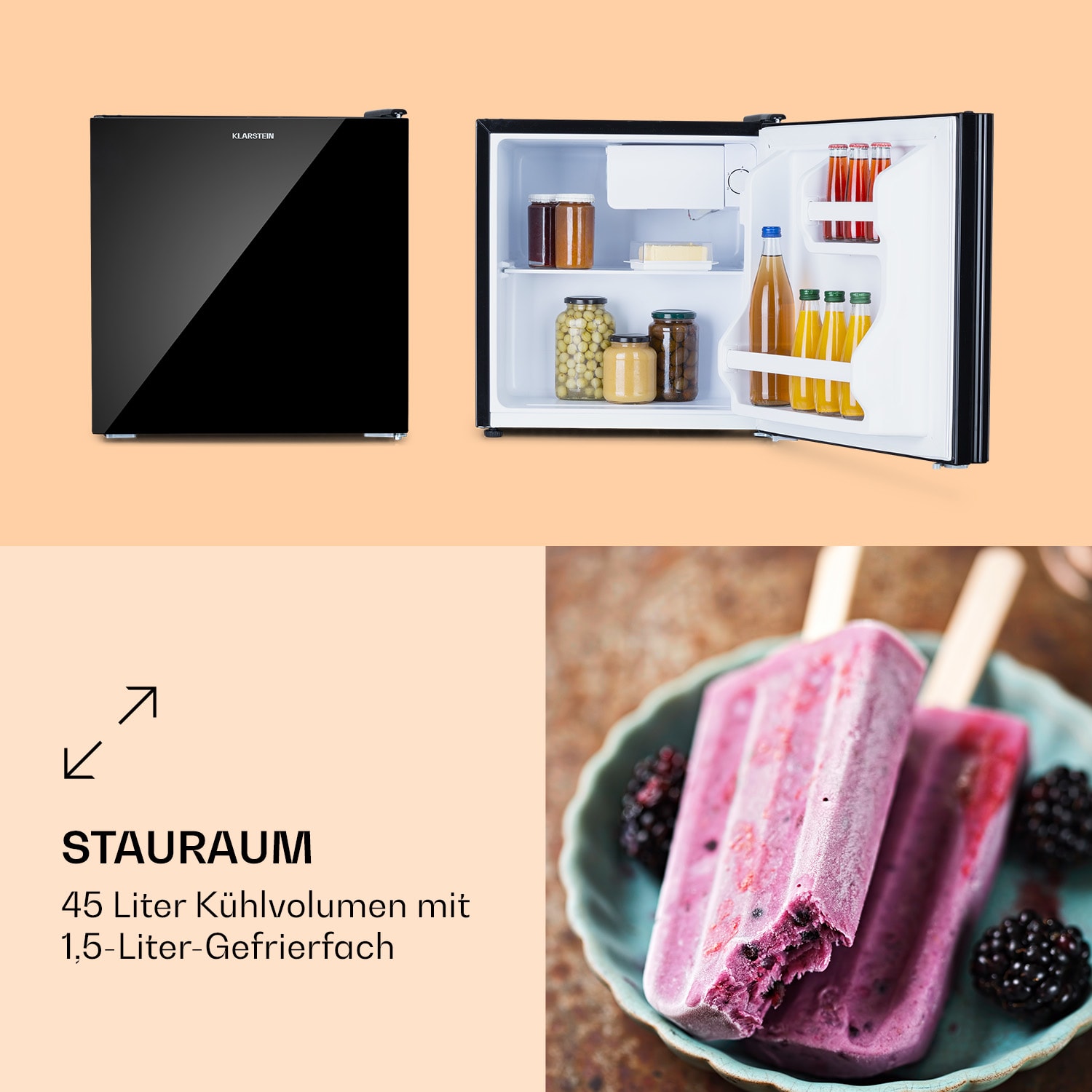 Luminance Frost Mini-Kühlschrank 45l EEK F Gefrierfach 1,5l Glastür 