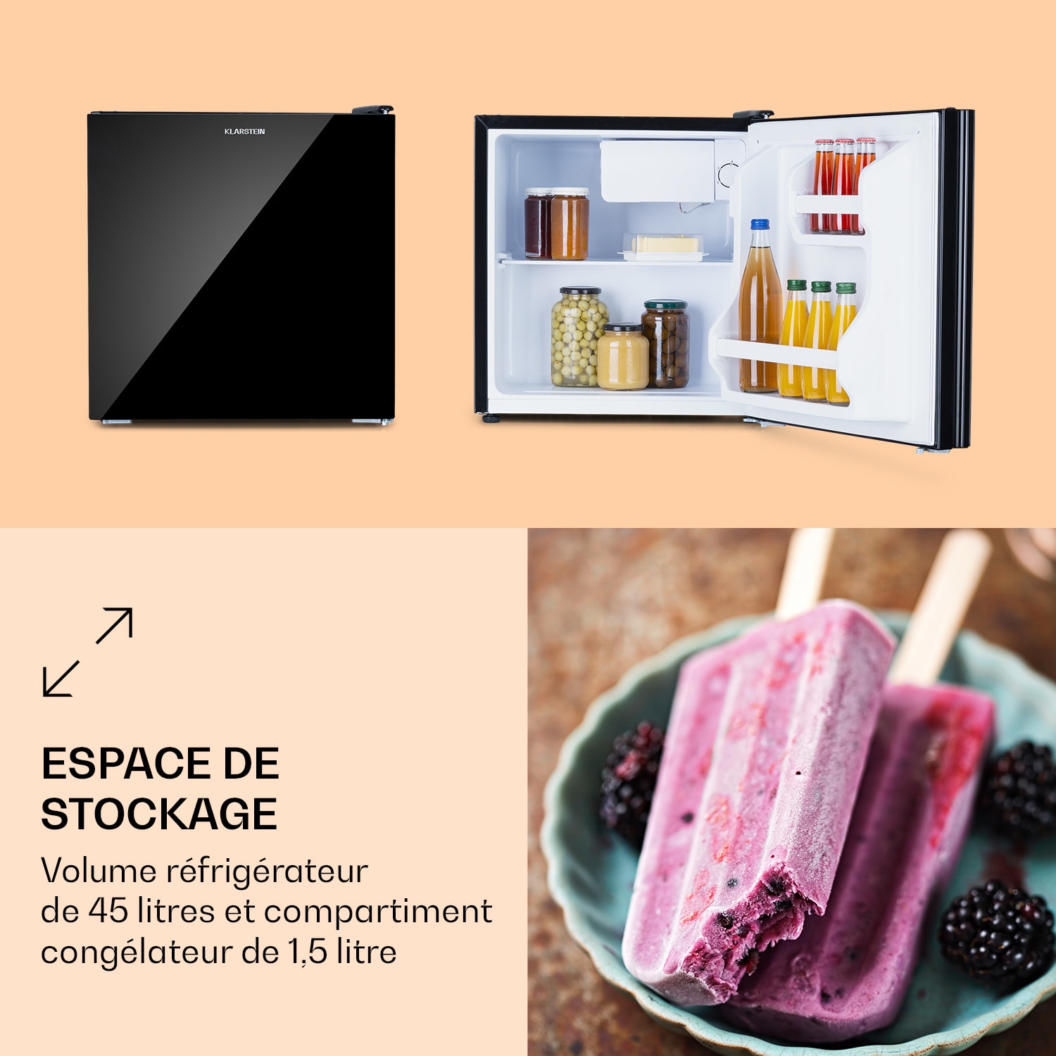 Luminance Frost Mini réfrigérateur 45 l CEE F Compartiment congélateur 1.5 l Porte vitrée 