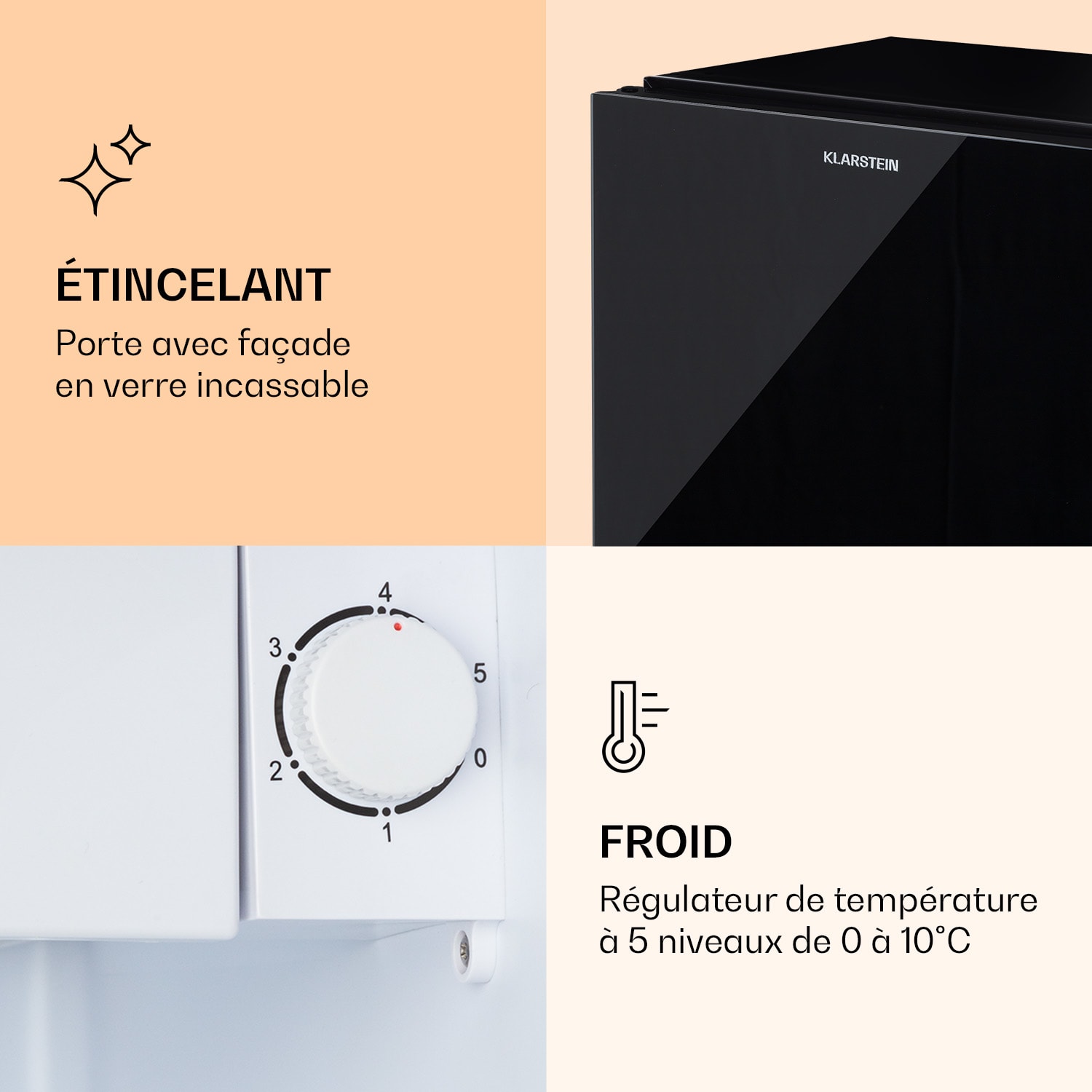 Luminance Frost Mini réfrigérateur 45 l CEE F Compartiment congélateur 1.5 l Porte vitrée 