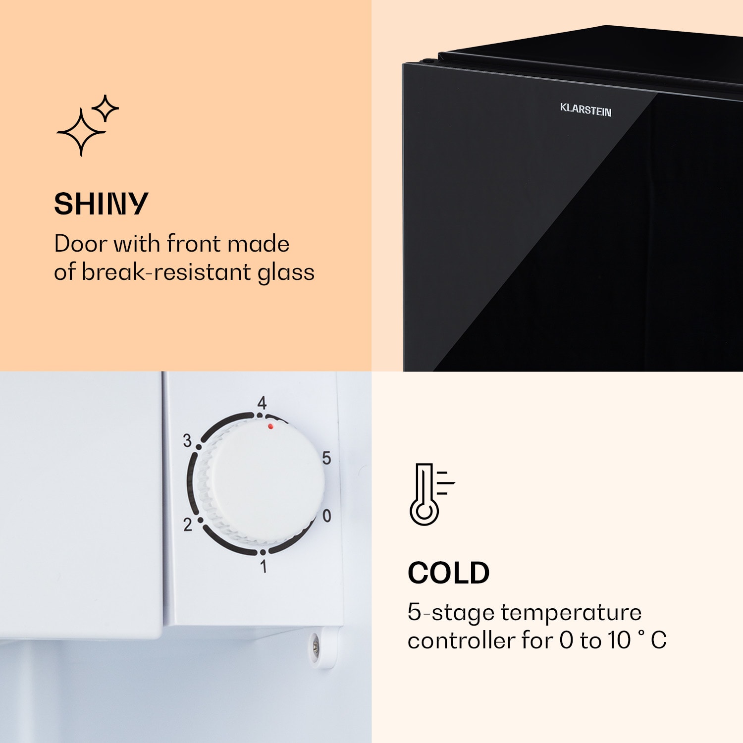 Luminance Frost, mini hűtőszekrény, 45 liter, F energiahatékonysági osztály, 1,5 l-es fagyasztórekesz, üvegajtó 