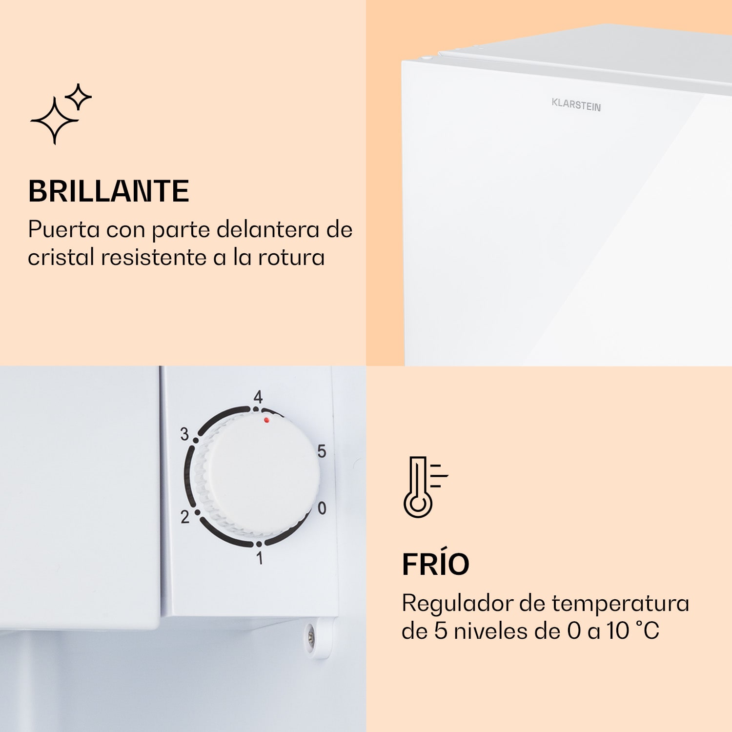 Mini nevera Luminance Frost 45l, clase de eficiencia energética F, congelador 1,5l, puerta de cristal Blanco