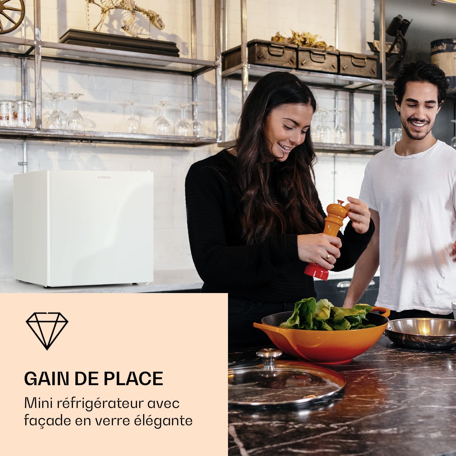 Luminance Frost Mini réfrigérateur 45 l CEE F Compartiment congélateur 1.5 l Porte vitrée Blanc